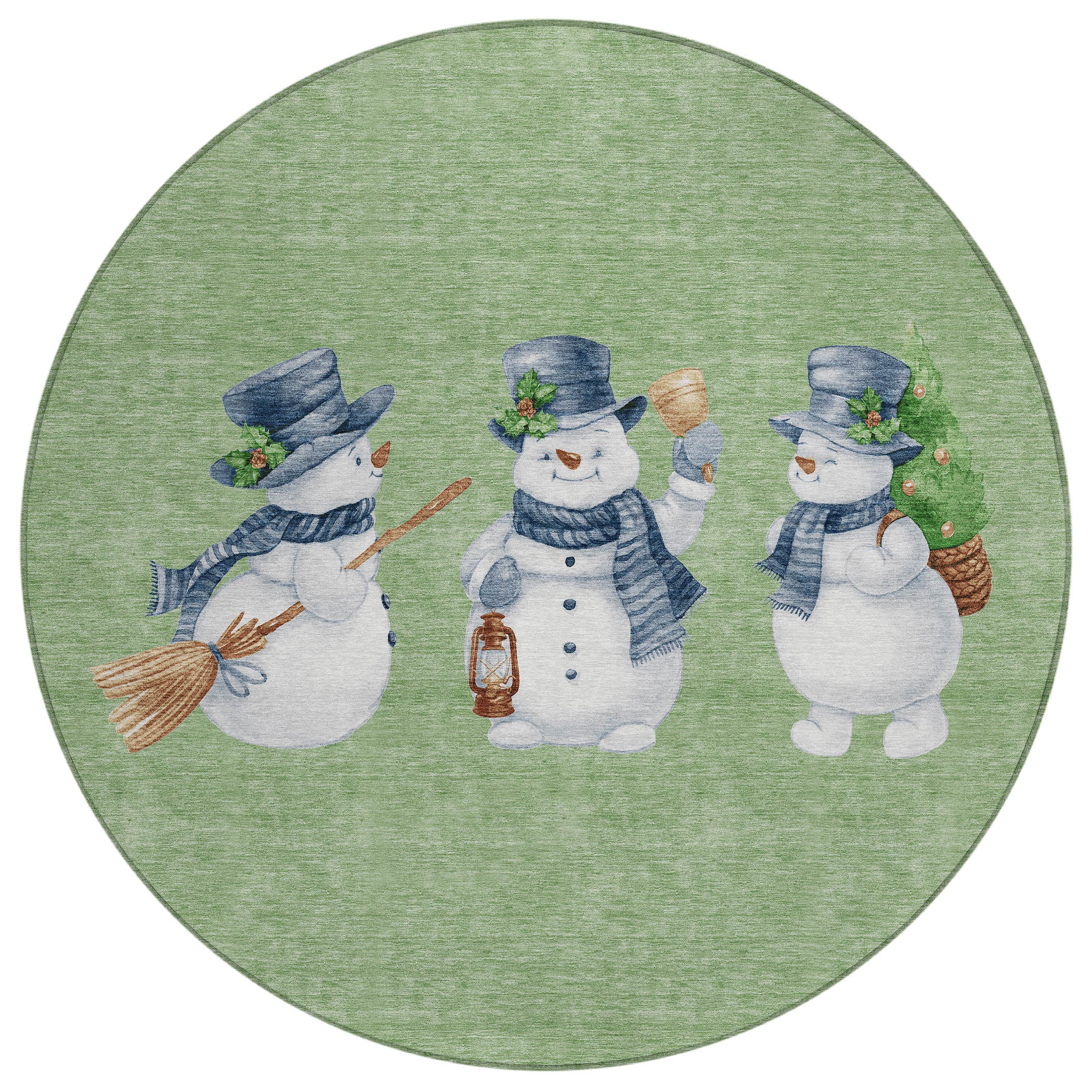 Luxury Machine Washable Indoor/Outdoor Holiday WN34 Aloe Green Rug 8' x 8' #shape_Round