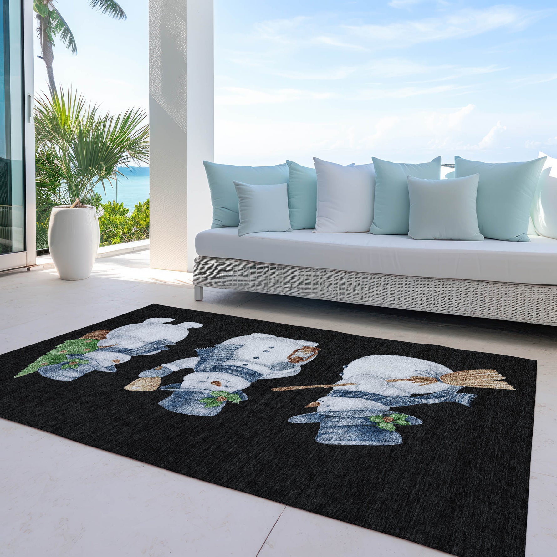 Luxury Machine Washable Indoor/Outdoor Holiday WN34 Black Rug 2'6" x 3'10" #shape_Rectangle