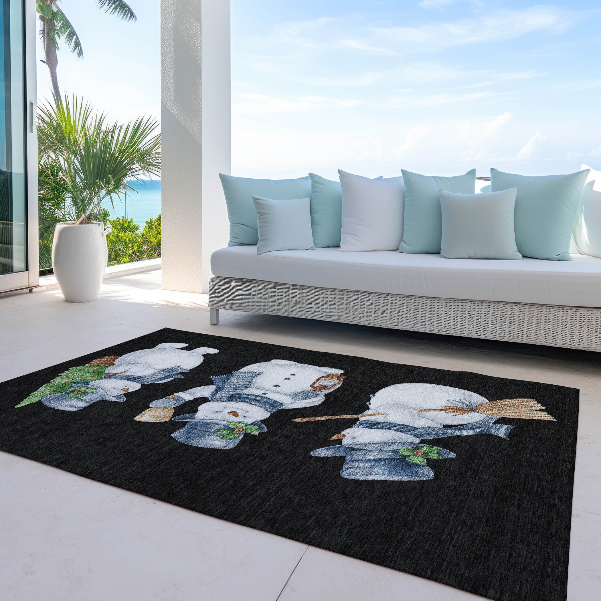 Luxury Machine Washable Indoor/Outdoor Holiday WN34 Black Rug 2'6" x 3'10" #shape_Rectangle
