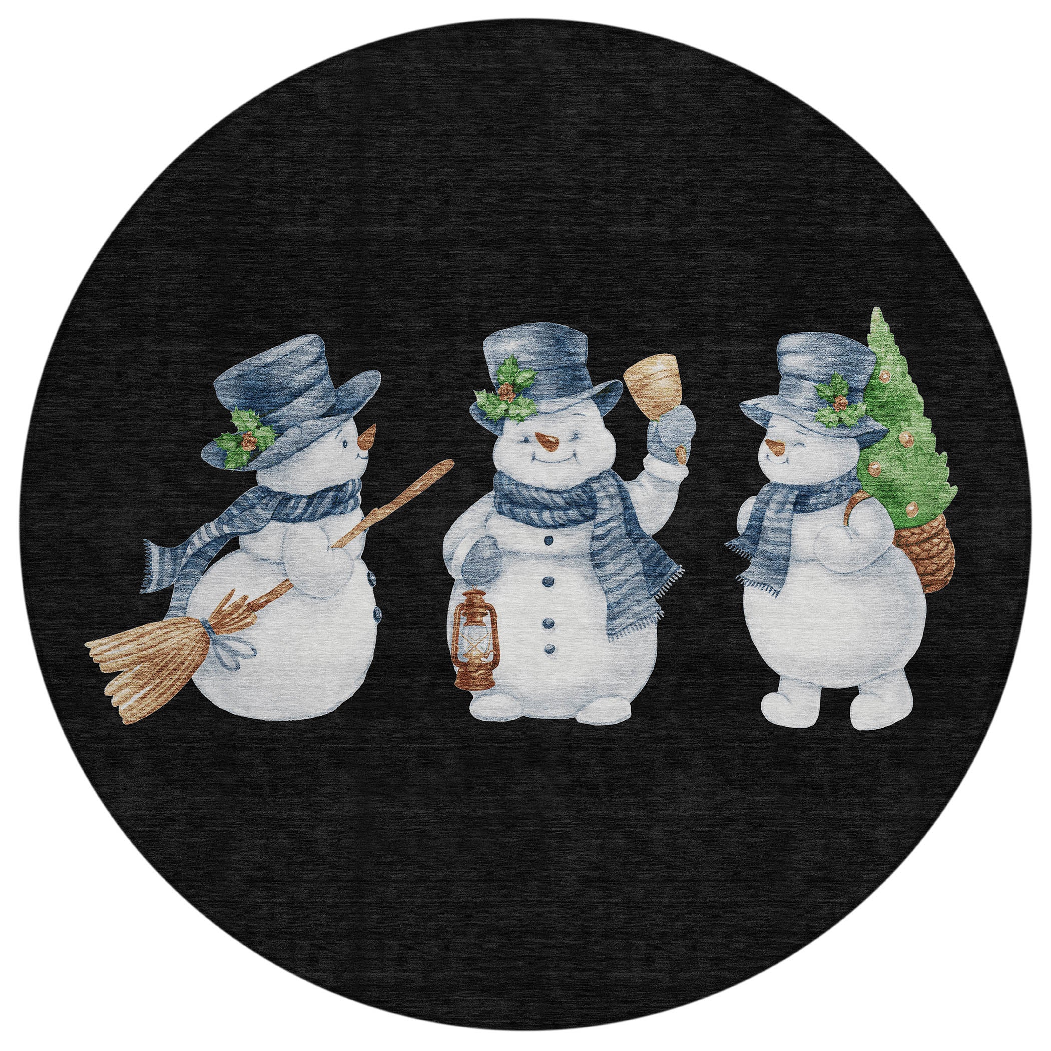 Luxury Machine Washable Indoor/Outdoor Holiday WN34 Black Rug 8' x 8' #shape_Round