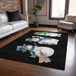 Luxury Machine Washable Indoor/Outdoor Holiday WN34 Black Rug 2'6" x 3'10" #shape_Rectangle