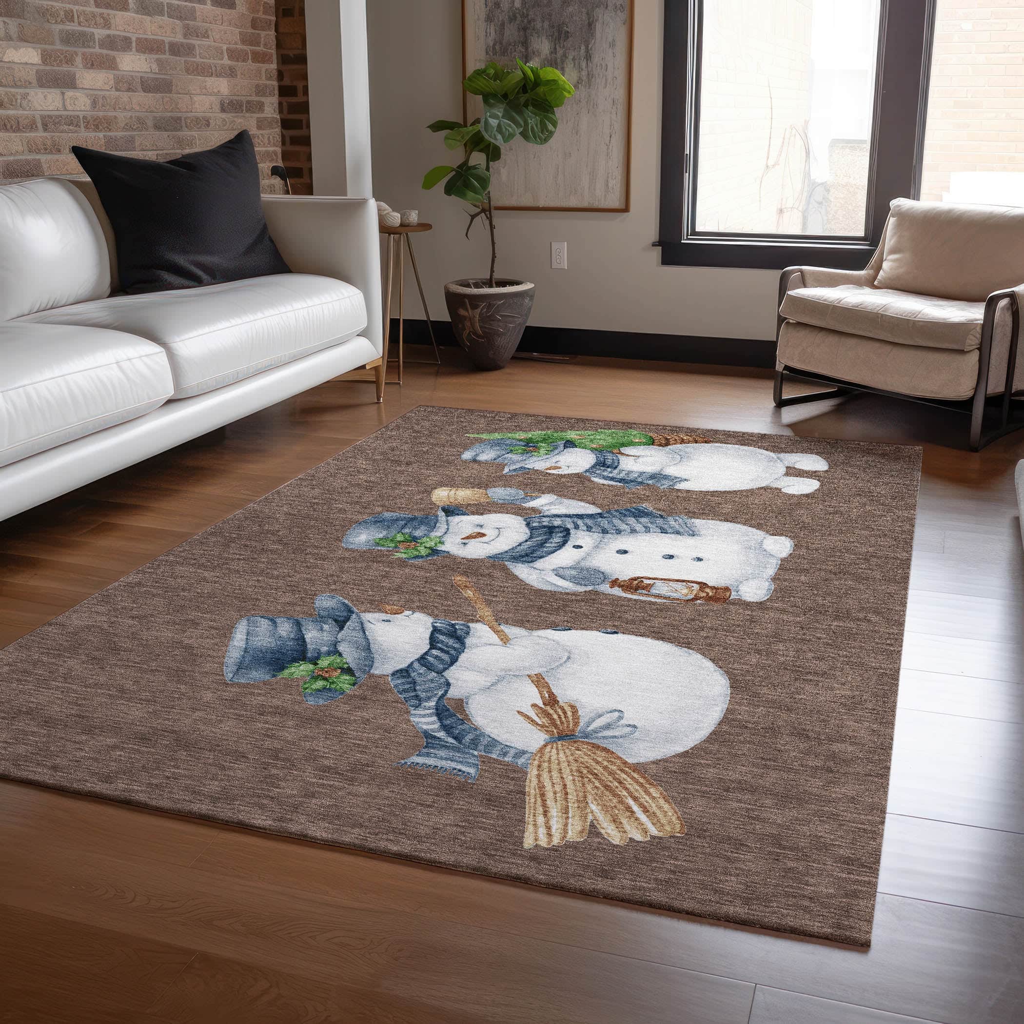 Luxury Machine Washable Indoor/Outdoor Holiday WN34 Brown Rug 2'6" x 3'10" #shape_Rectangle