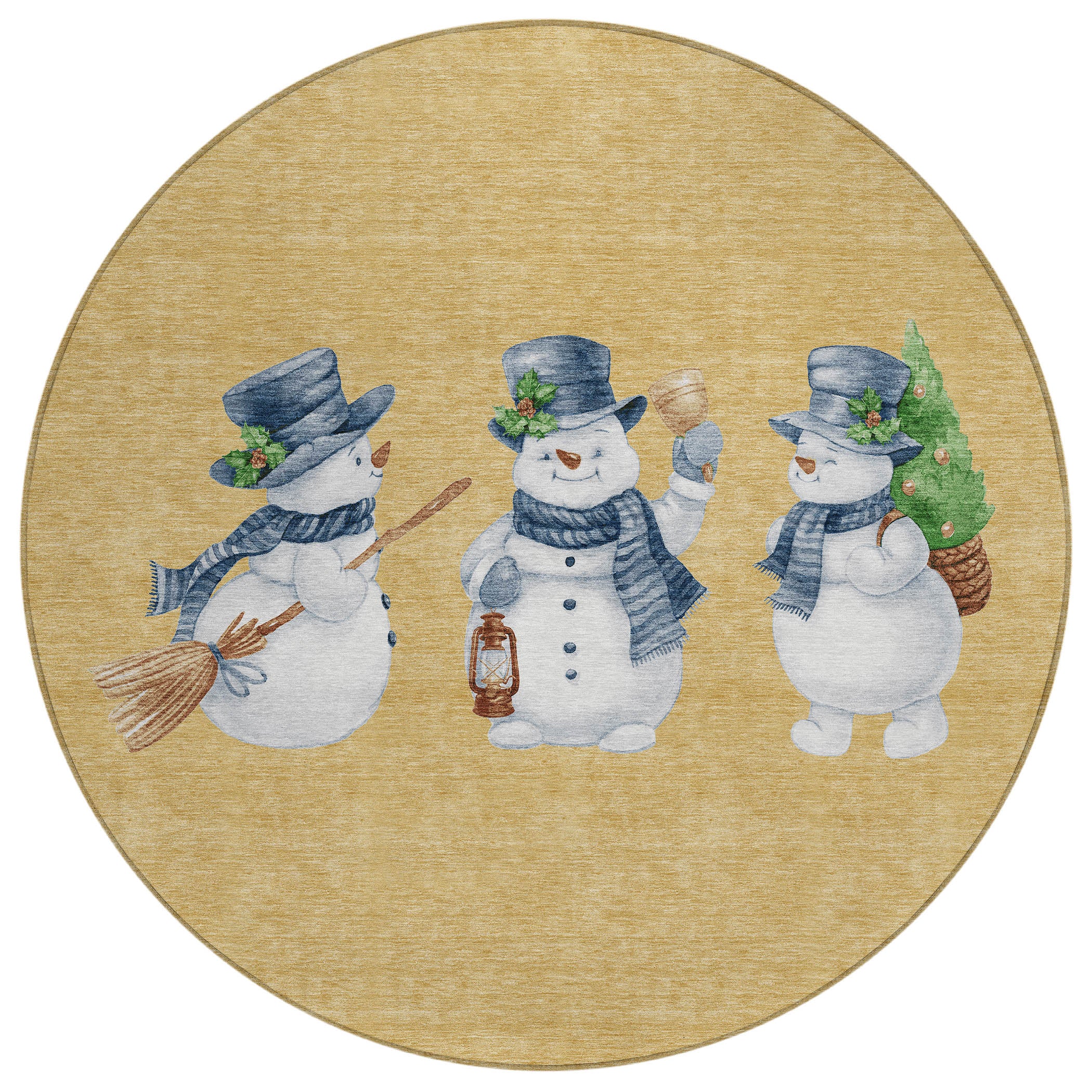 Luxury Machine Washable Indoor/Outdoor Holiday WN34 Gold Rug 8' x 8' #shape_Round