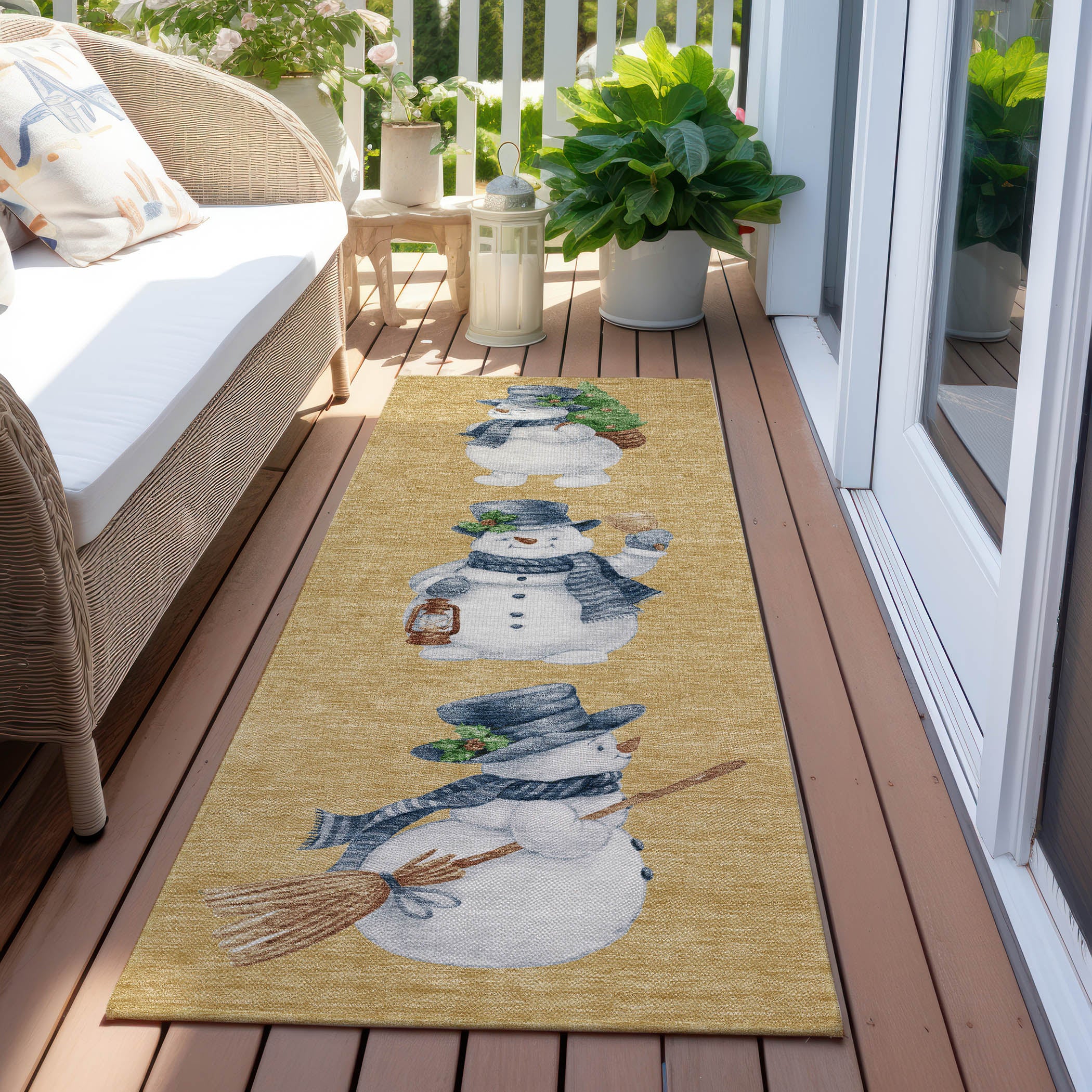 Luxury Machine Washable Indoor/Outdoor Holiday WN34 Gold Rug 2'3" x 7'6" #shape_Runner
