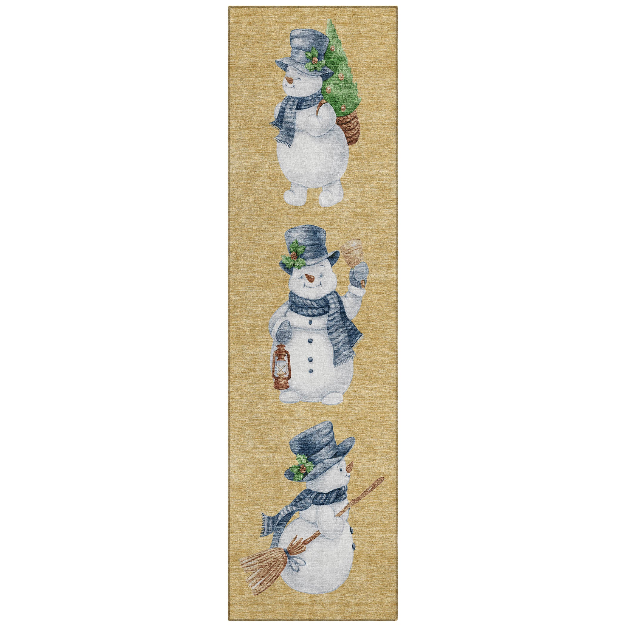 Luxury Machine Washable Indoor/Outdoor Holiday WN34 Gold Rug 2'3" x 7'6" #shape_Runner