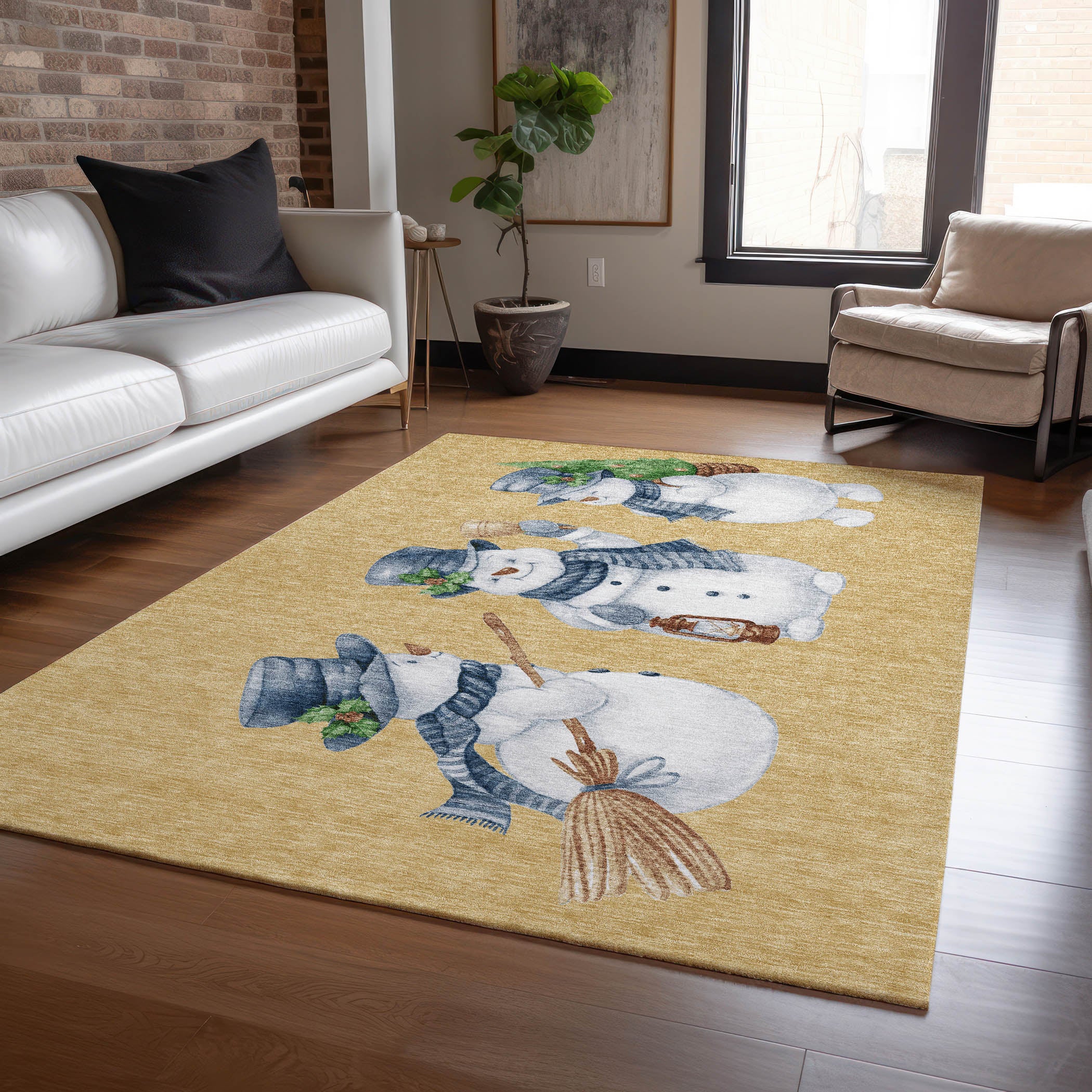 Luxury Machine Washable Indoor/Outdoor Holiday WN34 Gold Rug 2'6" x 3'10" #shape_Rectangle