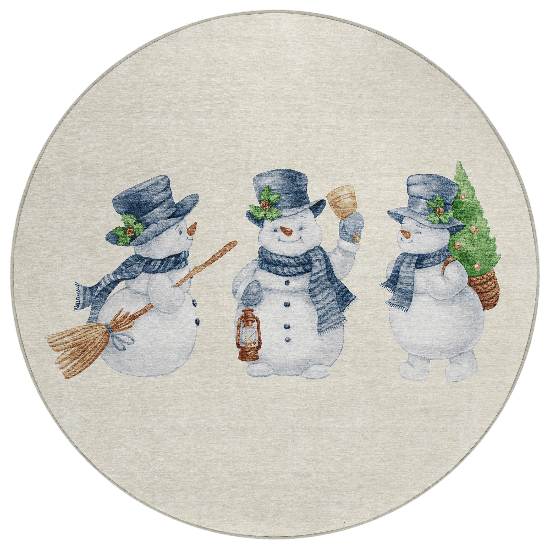 Luxury Machine Washable Indoor/Outdoor Holiday WN34 Ivory Rug 8' x 8' #shape_Round