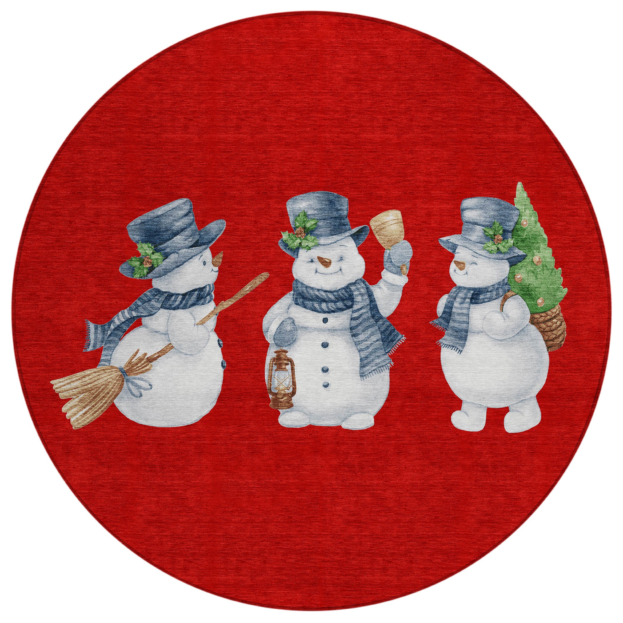 Luxury Machine Washable Indoor/Outdoor Holiday WN34 Red Rug 8' x 8' #shape_Round