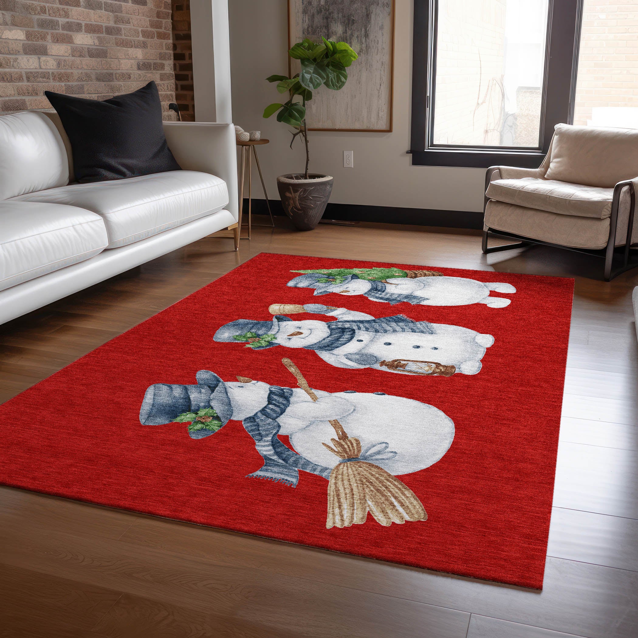 Luxury Machine Washable Indoor/Outdoor Holiday WN34 Red Rug 2'6" x 3'10" #shape_Rectangle