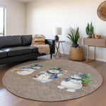 Luxury Machine Washable Indoor/Outdoor Holiday WN34 Taupe Brown Rug 8' x 8' #shape_Round