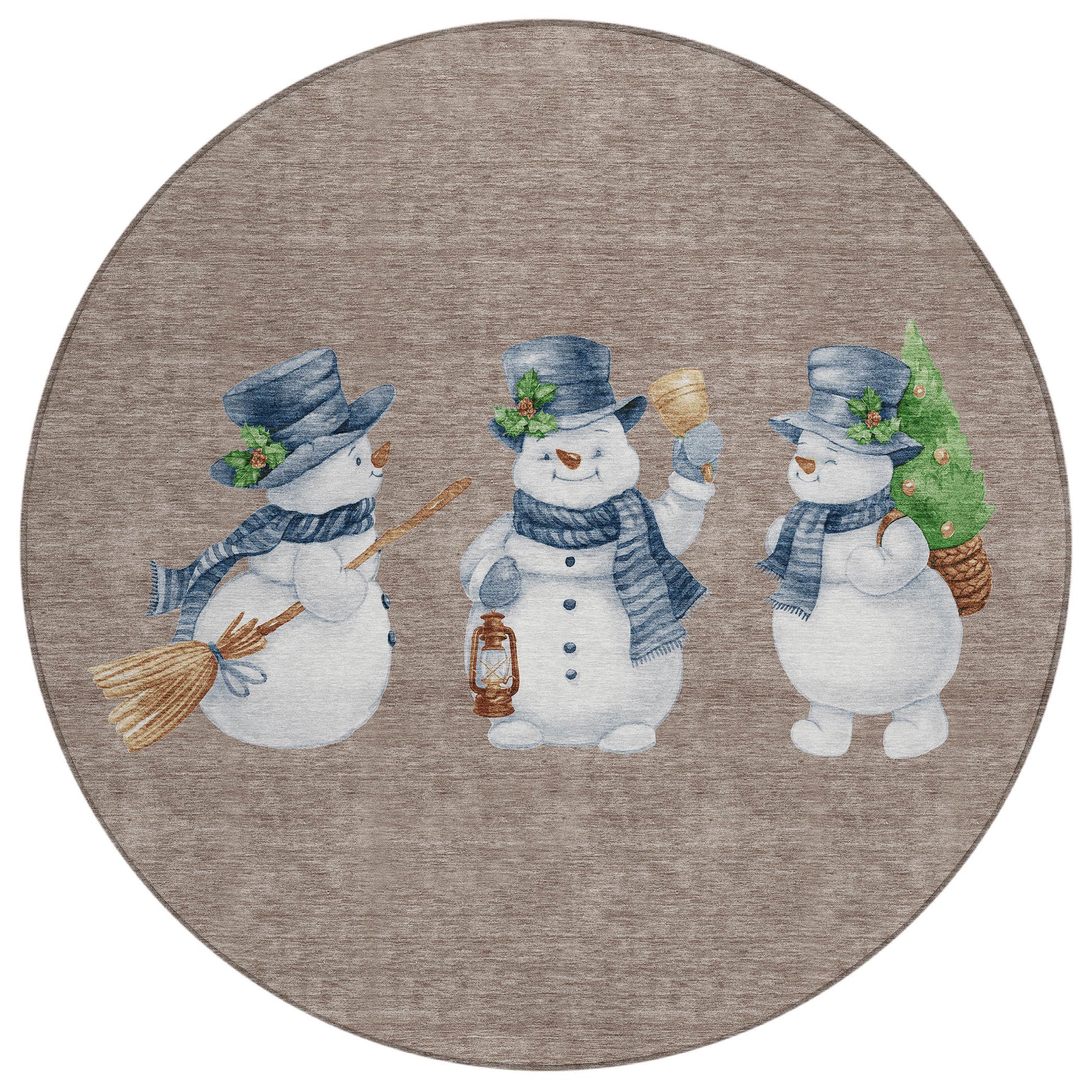 Luxury Machine Washable Indoor/Outdoor Holiday WN34 Taupe Brown Rug 8' x 8' #shape_Round