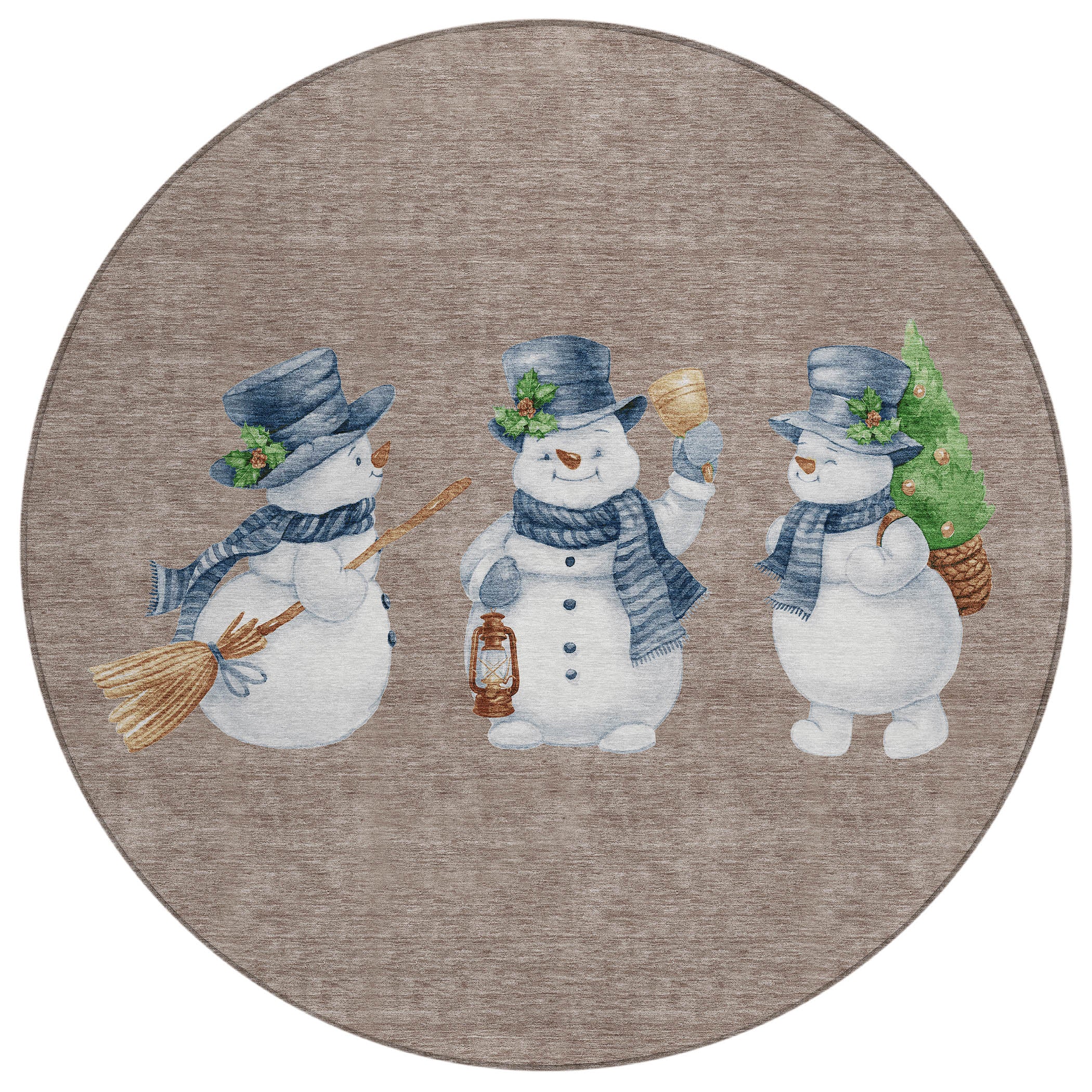 Luxury Machine Washable Indoor/Outdoor Holiday WN34 Taupe Brown Rug 8' x 8' #shape_Round