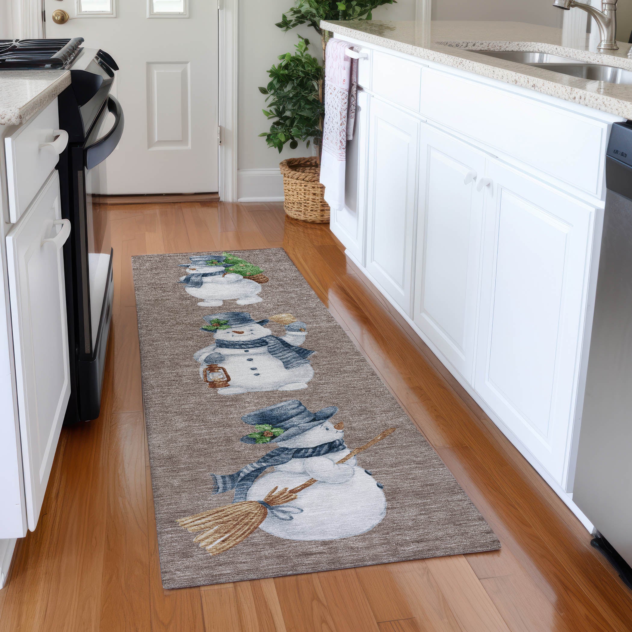 Luxury Machine Washable Indoor/Outdoor Holiday WN34 Taupe Brown Rug 2'3" x 7'6" #shape_Runner