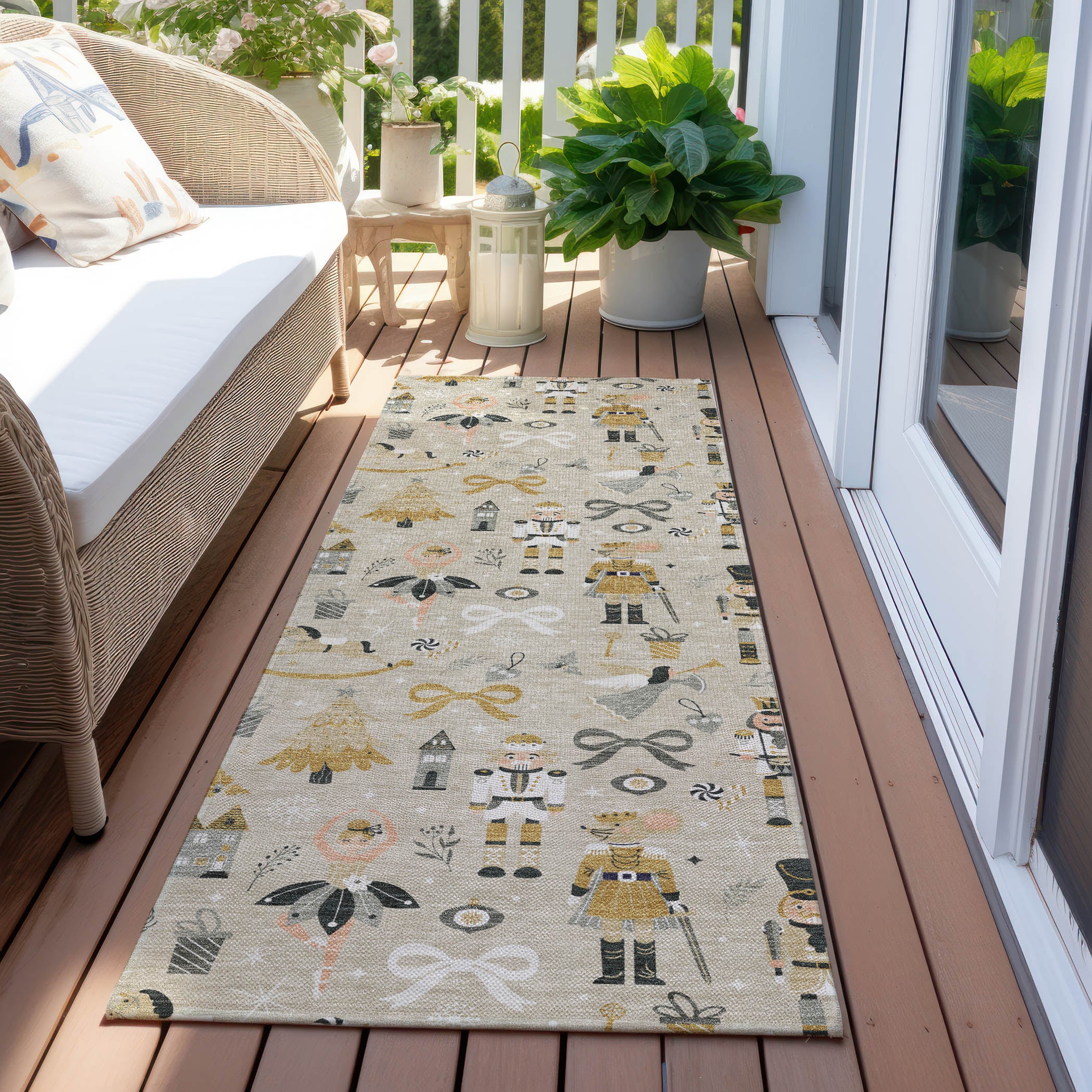 Luxury Machine Washable Indoor/Outdoor Holiday WN35 Beige Ivory Rug 2'3" x 7'6" #shape_Runner