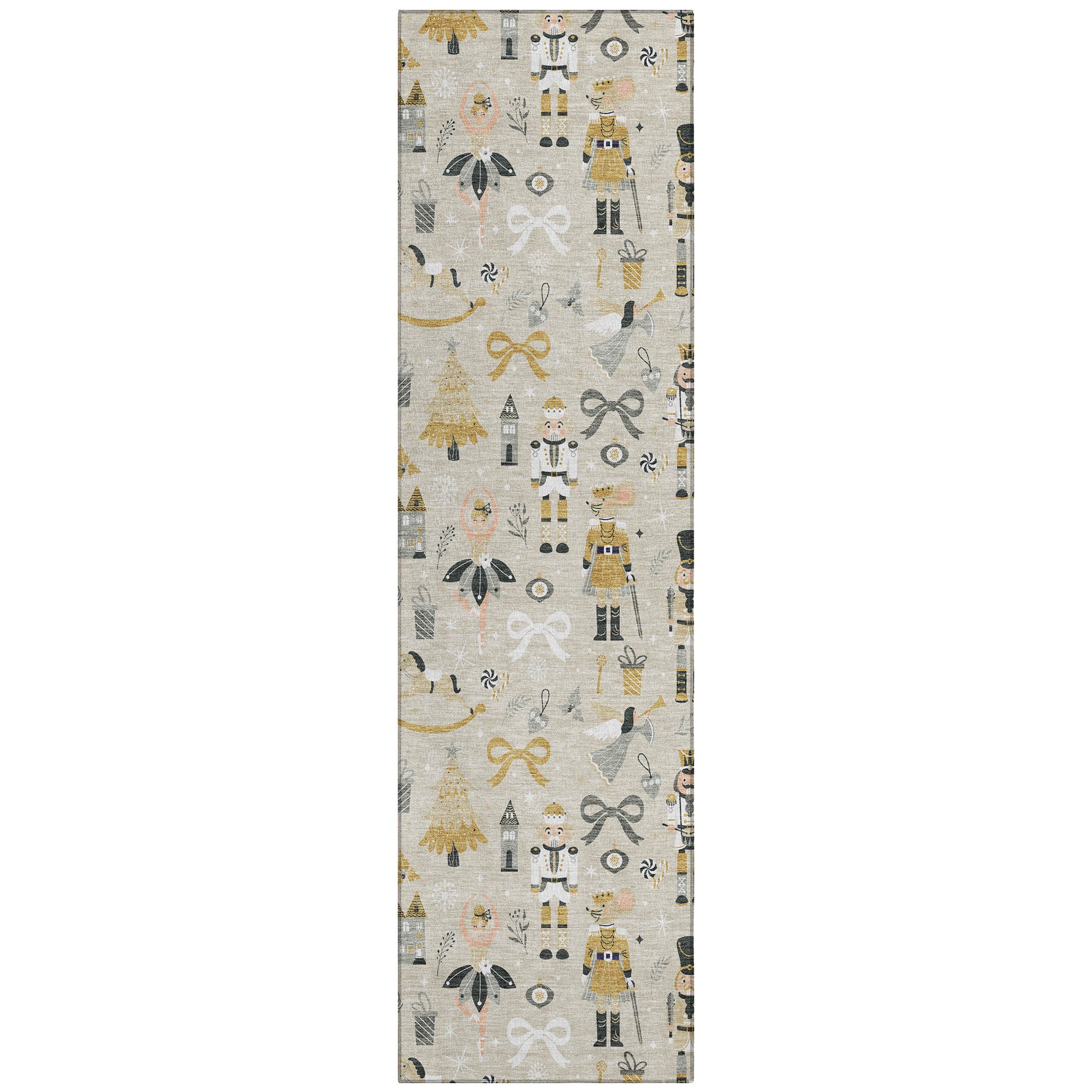 Luxury Machine Washable Indoor/Outdoor Holiday WN35 Beige Ivory Rug 2'3" x 7'6" #shape_Runner