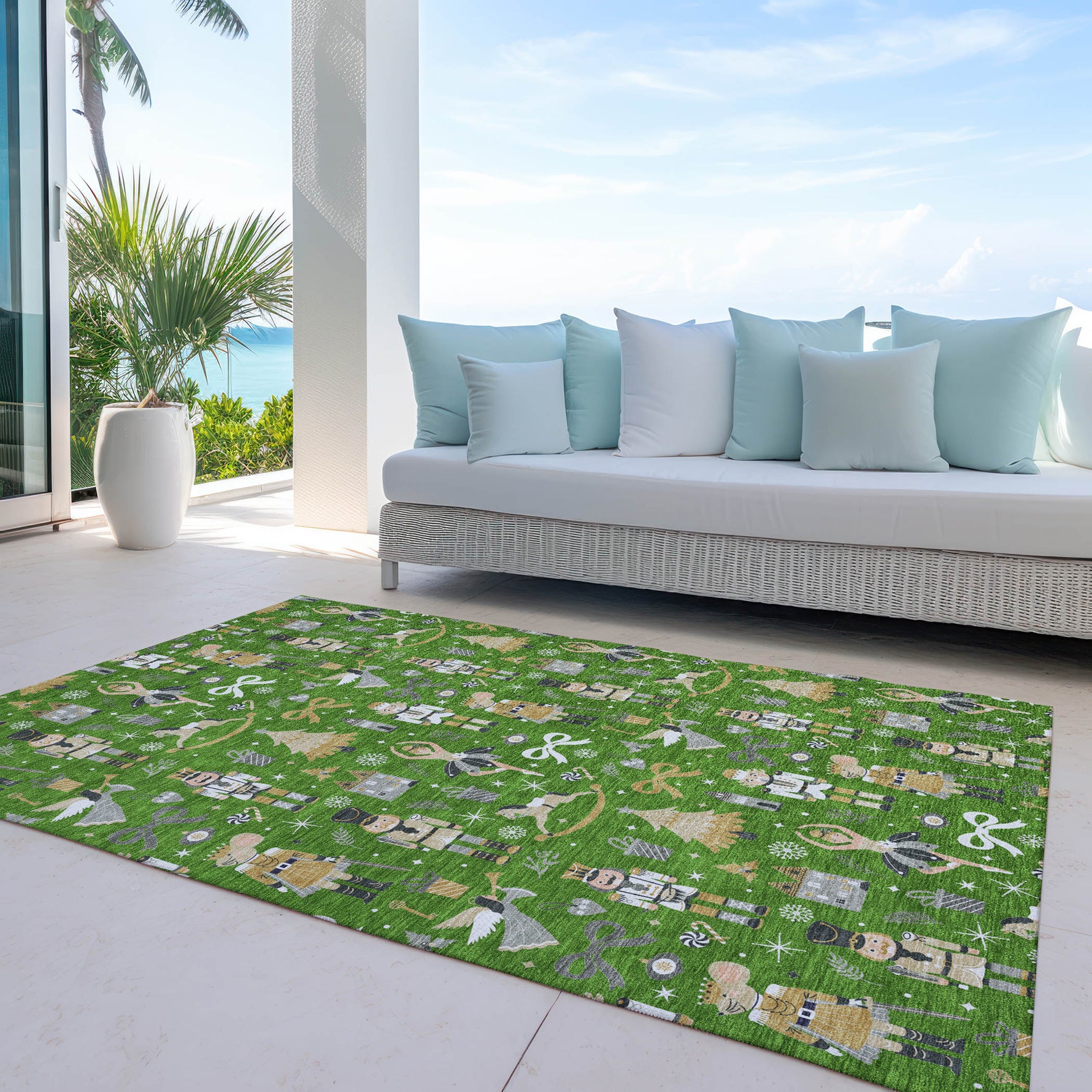 Luxury Machine Washable Indoor/Outdoor Holiday WN35 Green Rug 2'6" x 3'10" #shape_Rectangle