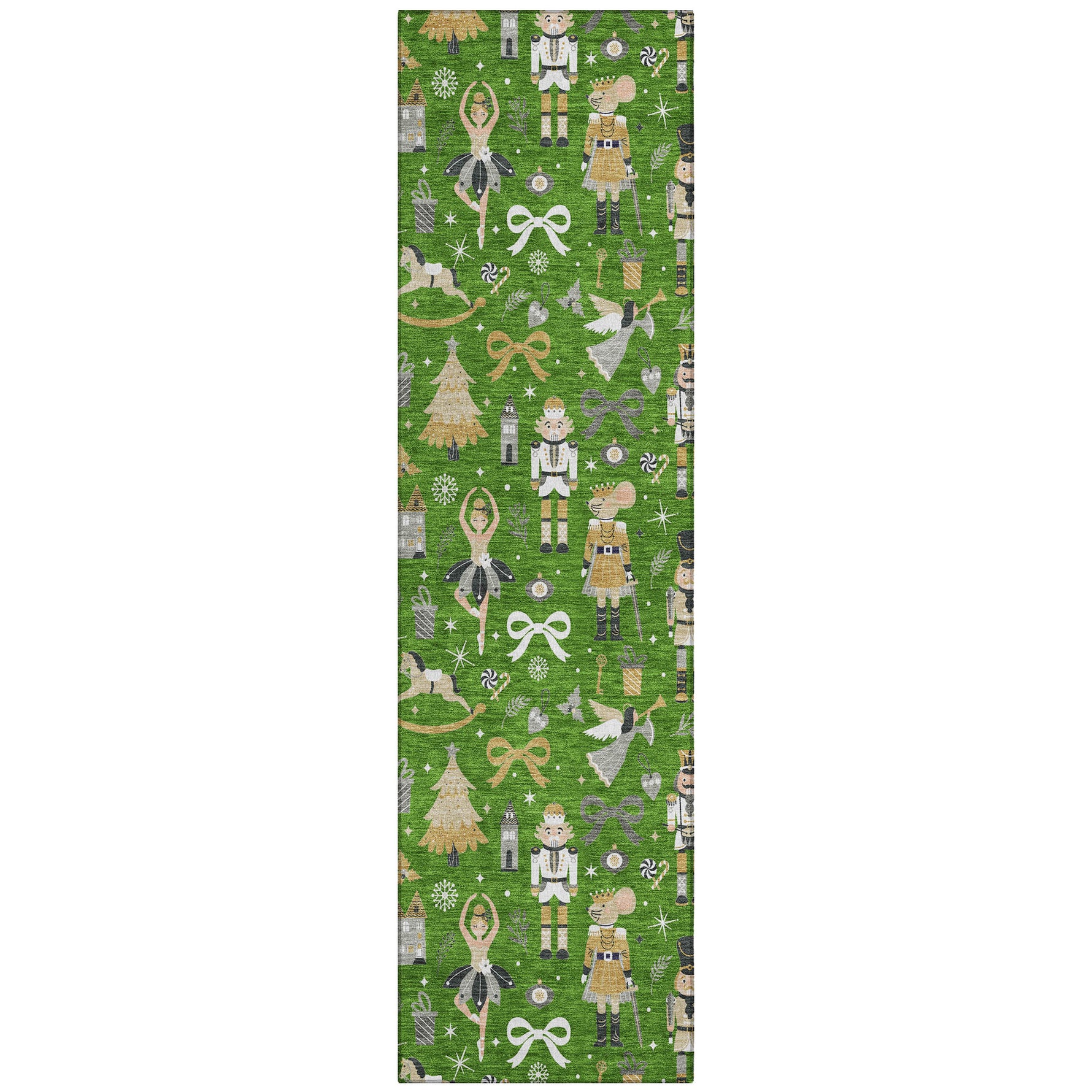 Luxury Machine Washable Indoor/Outdoor Holiday WN35 Green Rug 2'3" x 7'6" #shape_Runner