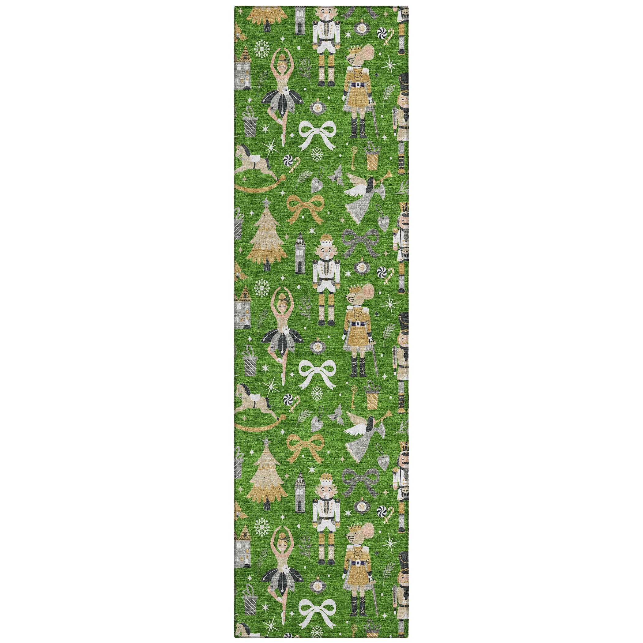 Luxury Machine Washable Indoor/Outdoor Holiday WN35 Green Rug 2'3" x 7'6" #shape_Runner