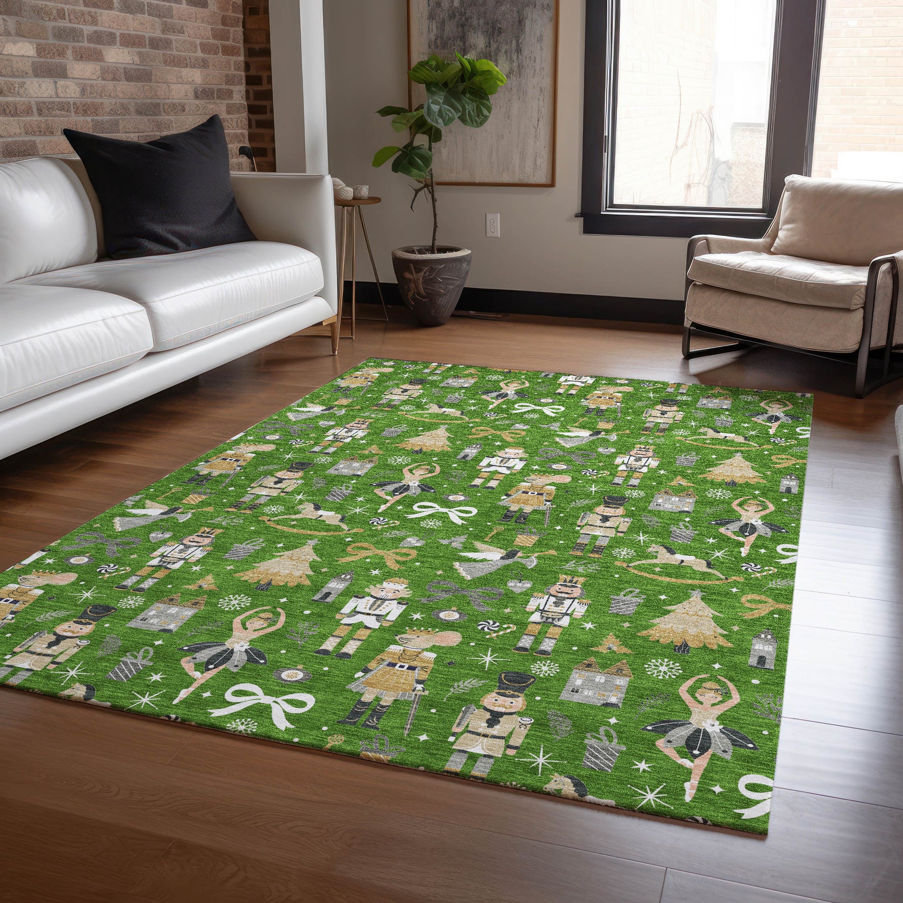 Luxury Machine Washable Indoor/Outdoor Holiday WN35 Green Rug 2'6" x 3'10" #shape_Rectangle