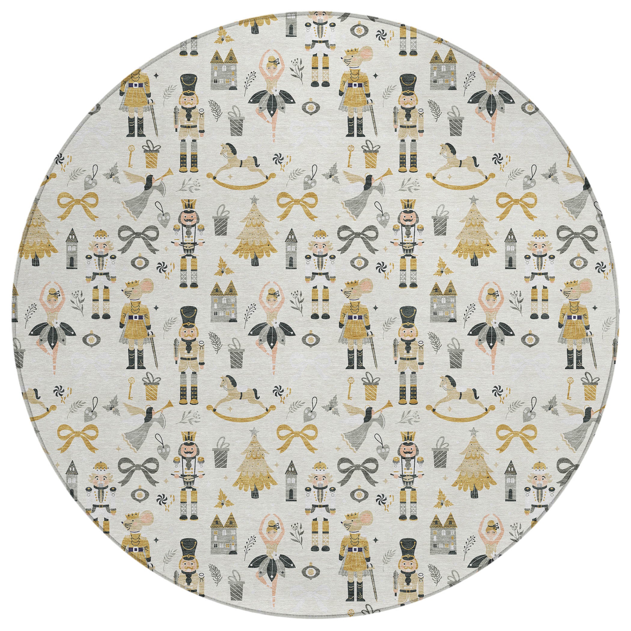 Luxury Machine Washable Indoor/Outdoor Holiday WN35 Ivory Rug 8' x 8' #shape_Round