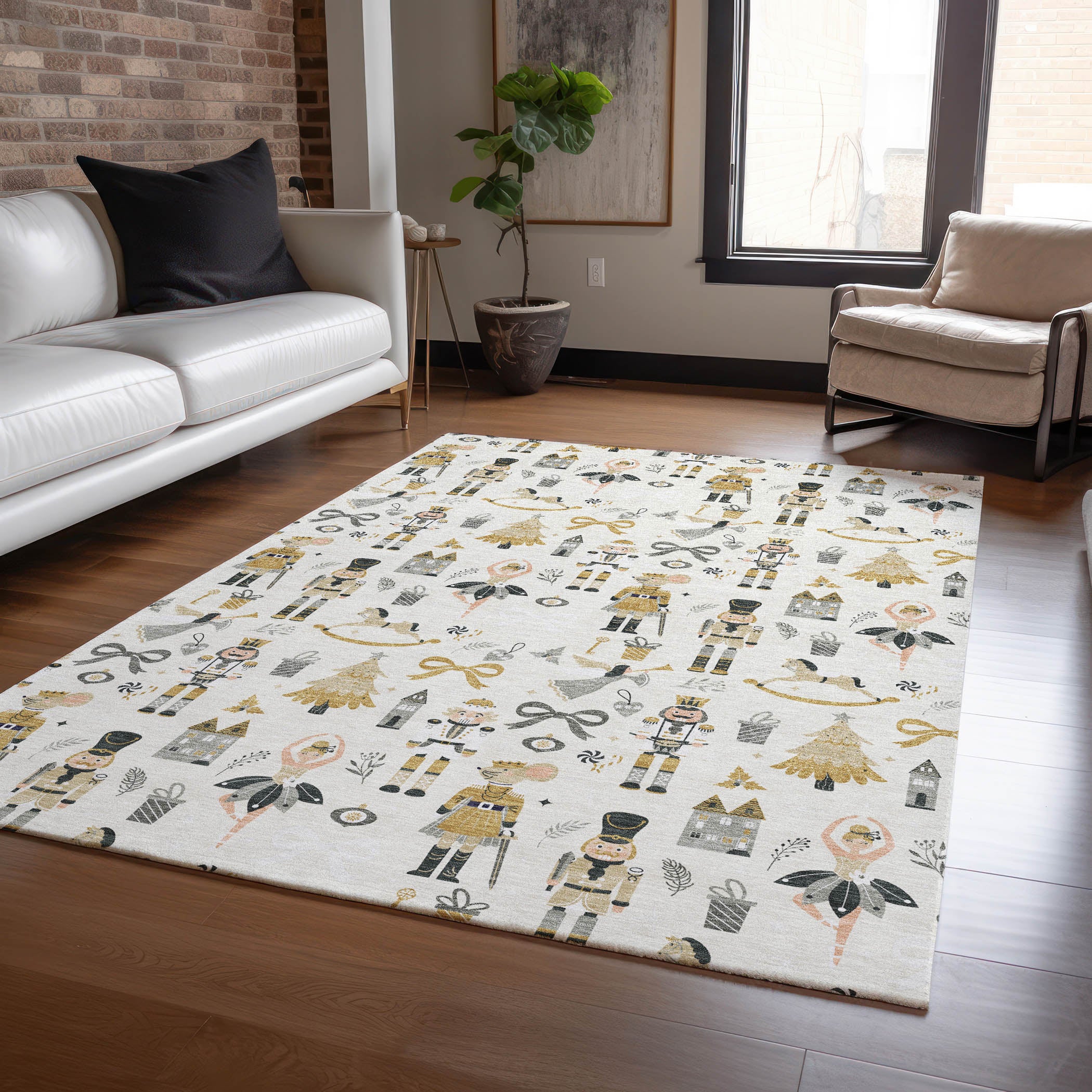 Luxury Machine Washable Indoor/Outdoor Holiday WN35 Ivory Rug 2'6" x 3'10" #shape_Rectangle