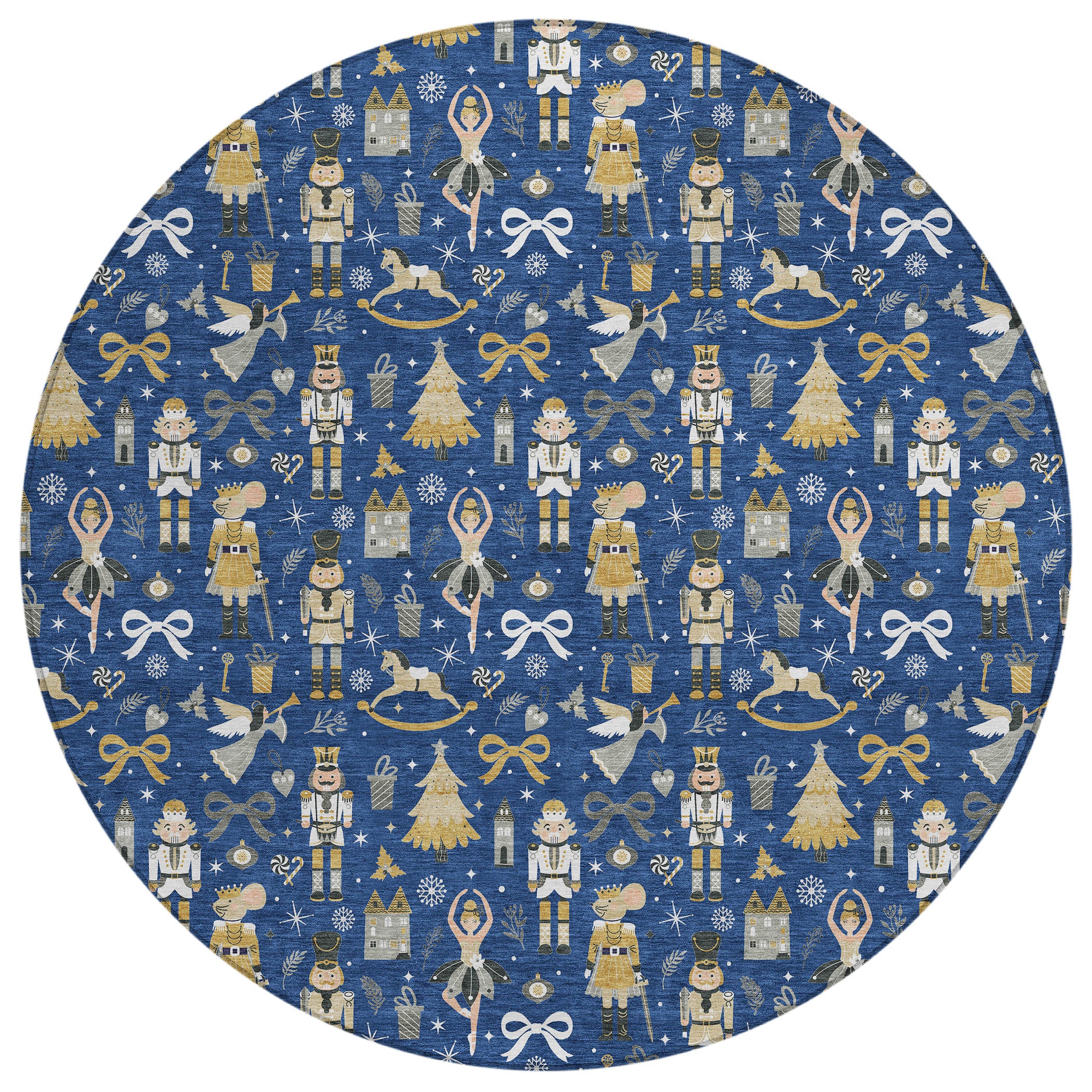 Luxury Machine Washable Indoor/Outdoor Holiday WN35 Navy Blue Rug 8' x 8' #shape_Round
