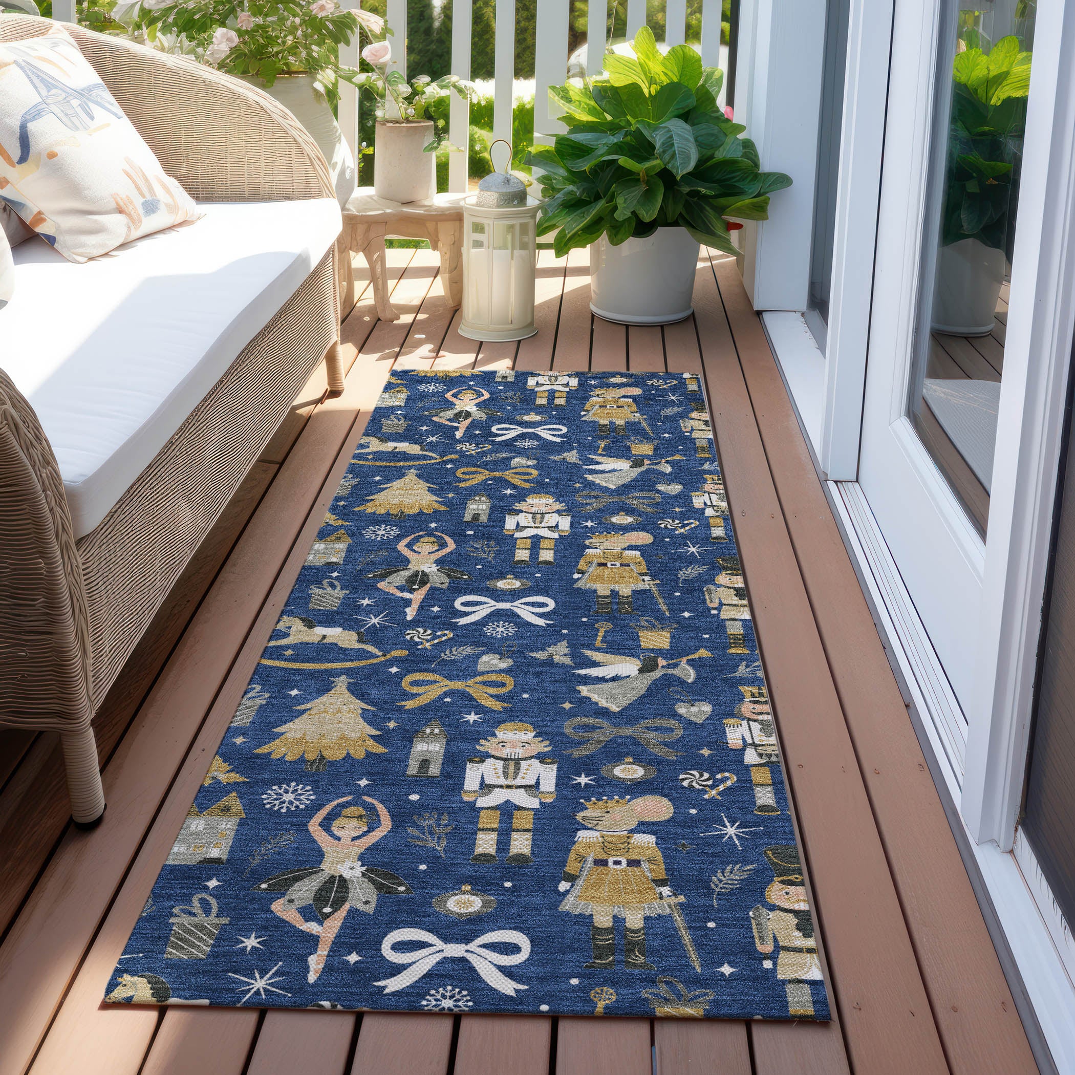 Luxury Machine Washable Indoor/Outdoor Holiday WN35 Navy Blue Rug 2'3" x 7'6" #shape_Runner