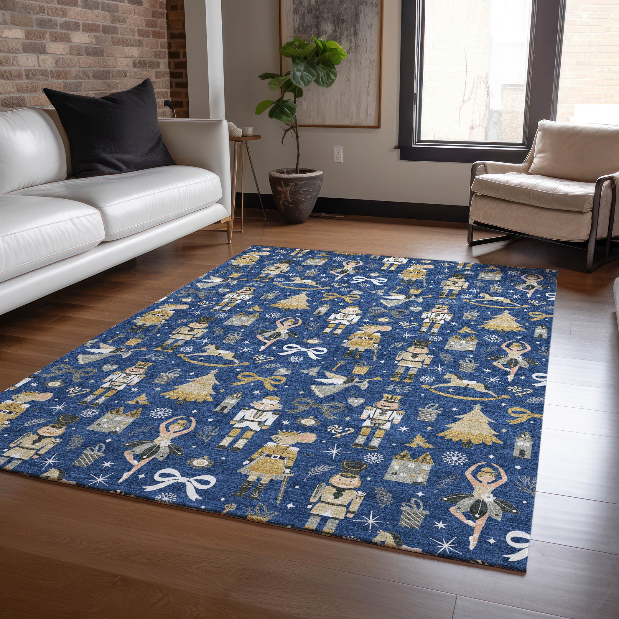 Luxury Machine Washable Indoor/Outdoor Holiday WN35 Navy Blue Rug 2'6" x 3'10" #shape_Rectangle