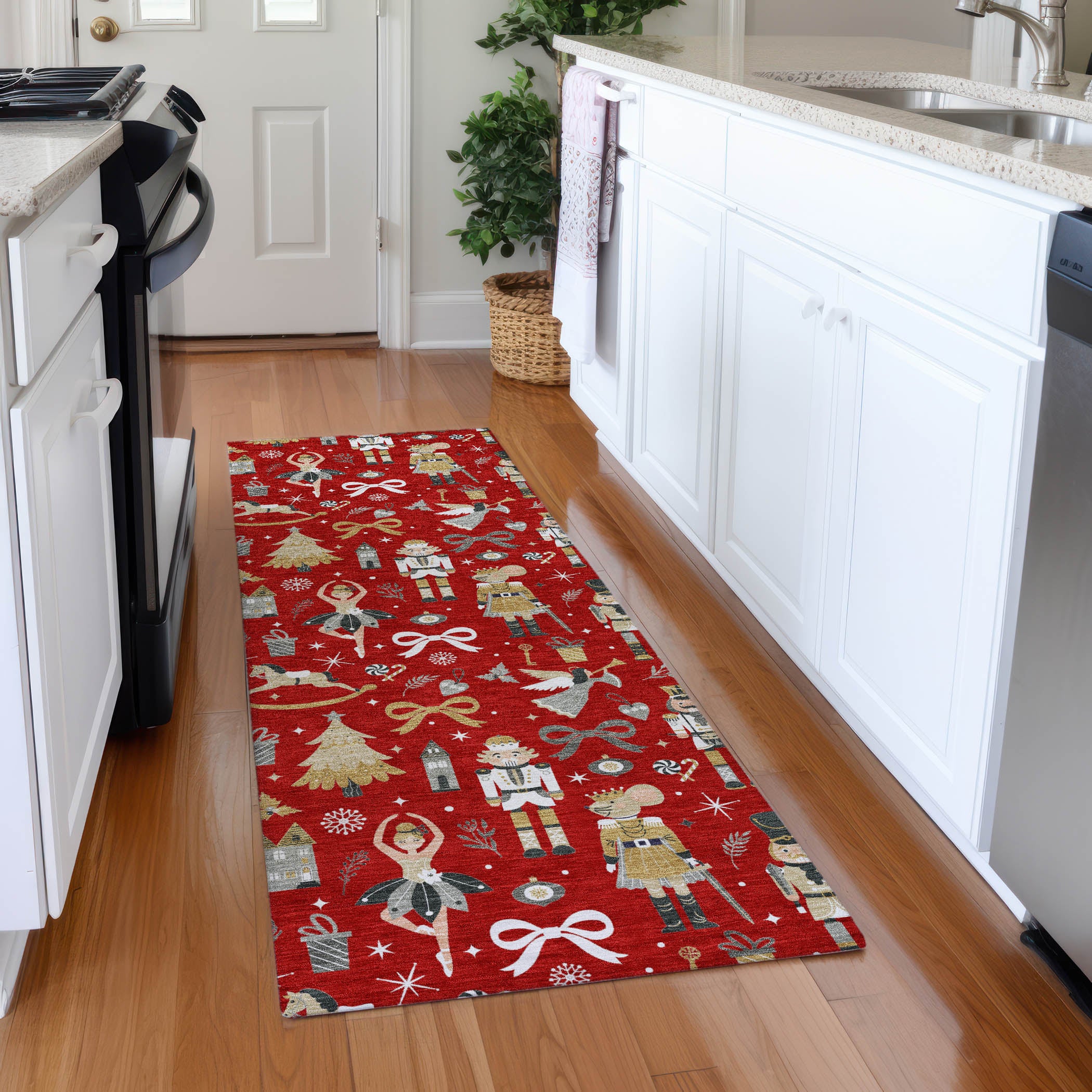 Luxury Machine Washable Indoor/Outdoor Holiday WN35 Red Rug 2'3" x 7'6" #shape_Runner