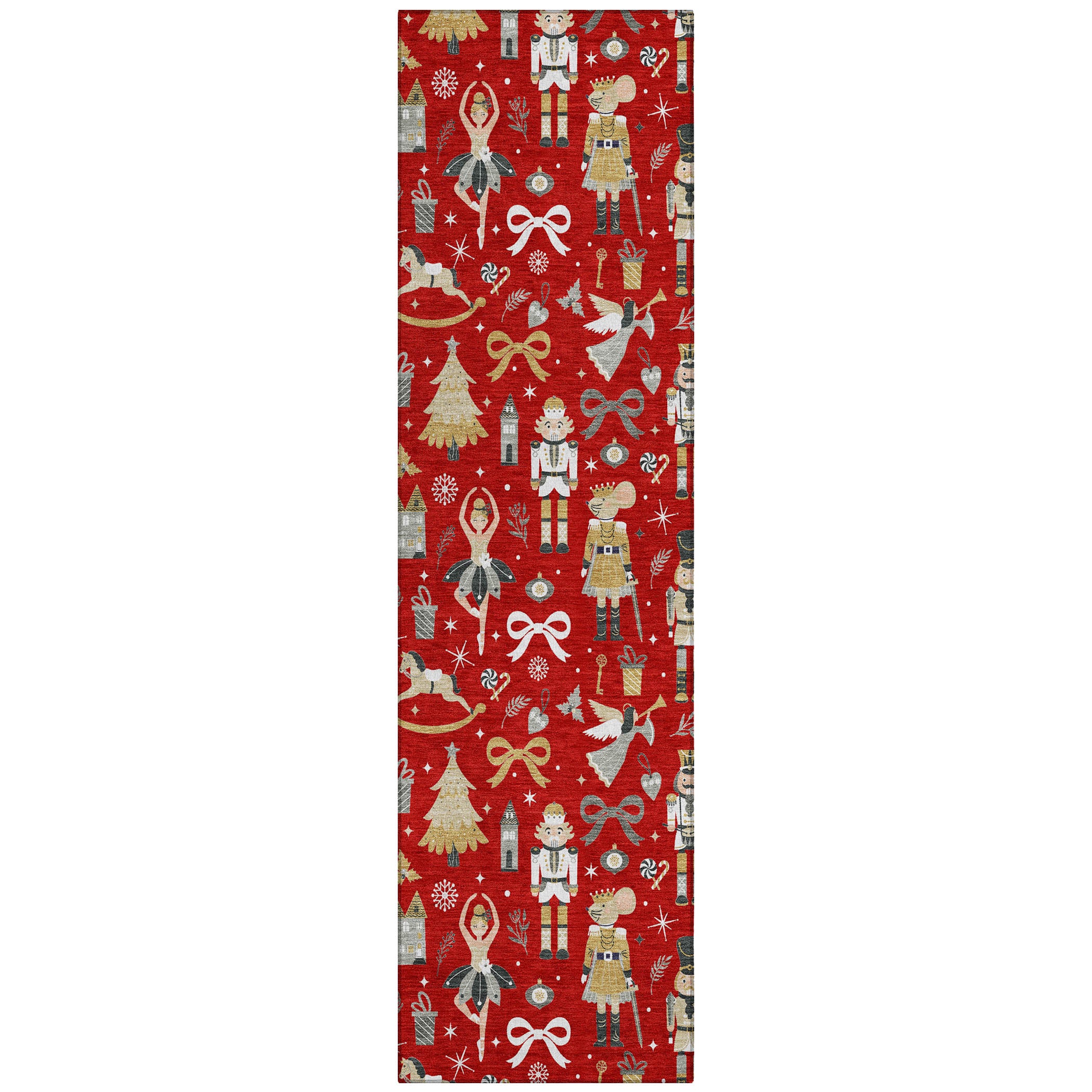 Luxury Machine Washable Indoor/Outdoor Holiday WN35 Red Rug 2'3" x 7'6" #shape_Runner