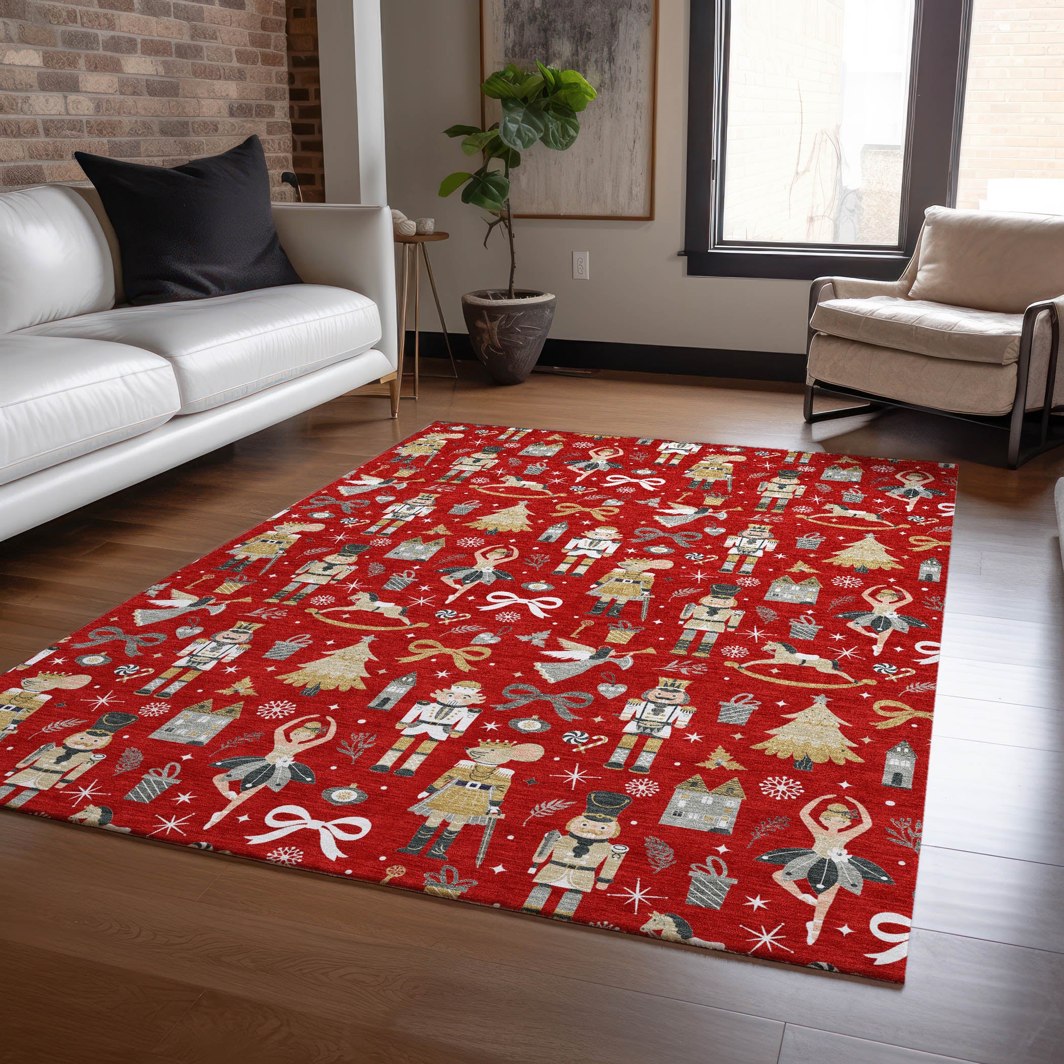 Luxury Machine Washable Indoor/Outdoor Holiday WN35 Red Rug 2'6" x 3'10" #shape_Rectangle