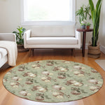 Luxury Machine Washable Indoor/Outdoor Holiday WN36 Aloe Green Rug 8' x 8' #shape_Round