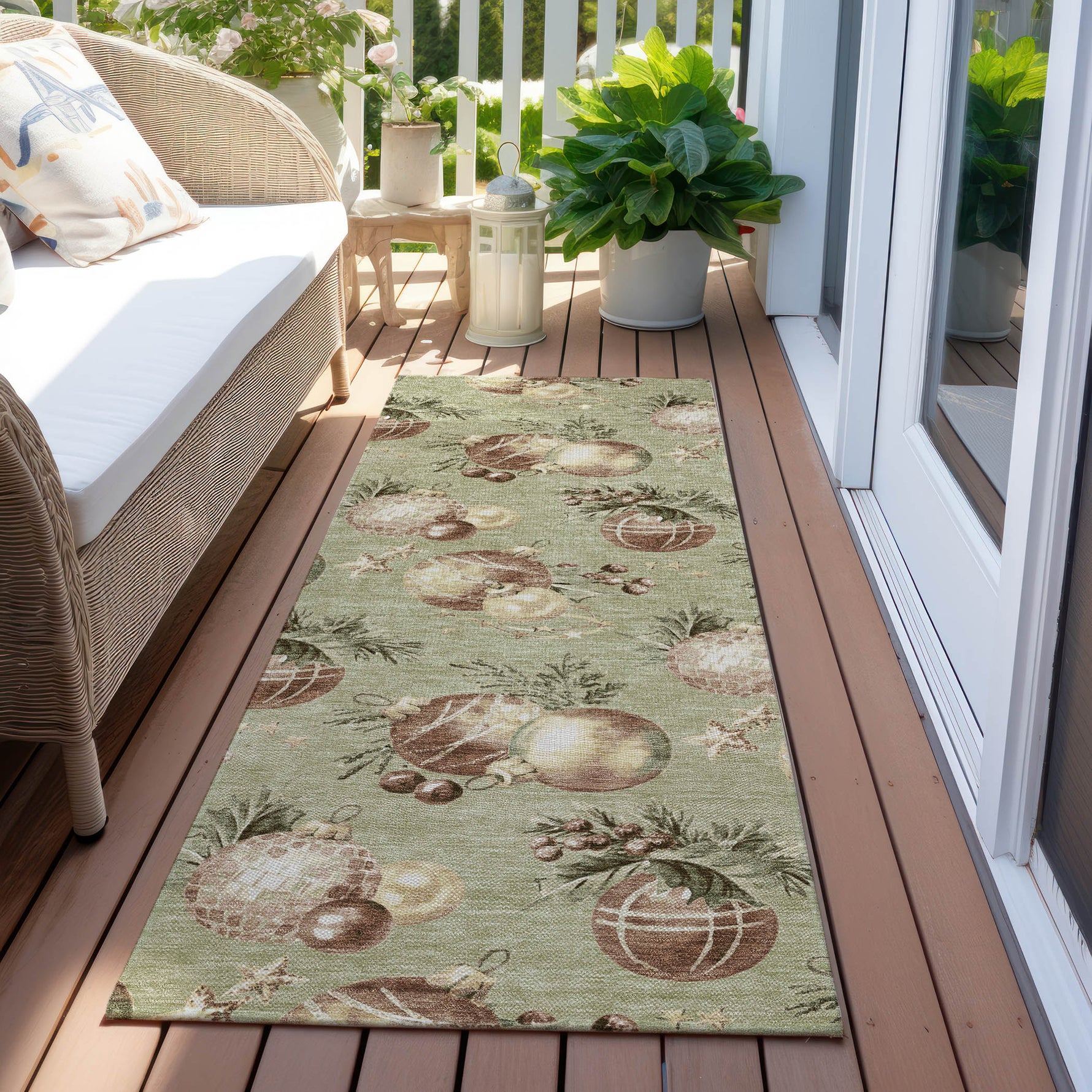 Luxury Machine Washable Indoor/Outdoor Holiday WN36 Aloe Green Rug 2'3" x 7'6" #shape_Runner
