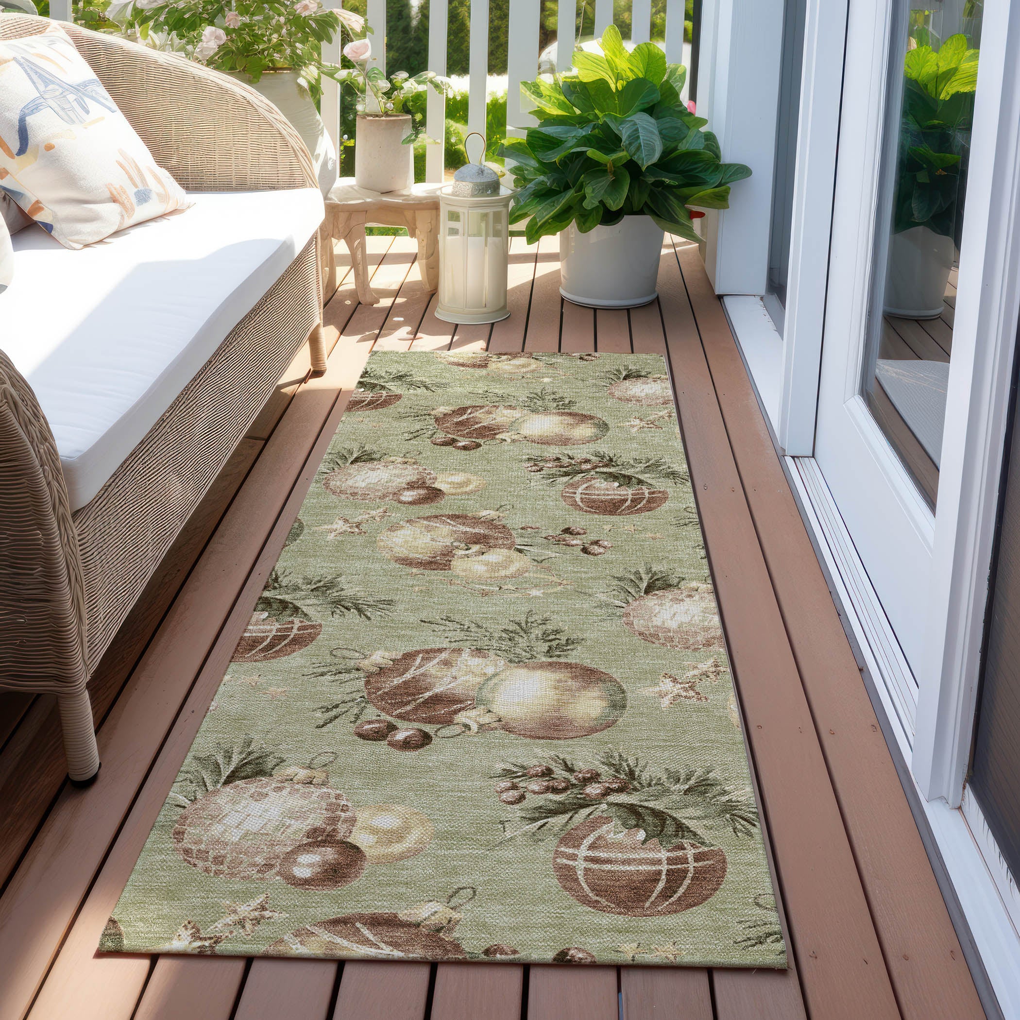 Luxury Machine Washable Indoor/Outdoor Holiday WN36 Aloe Green Rug 2'3" x 7'6" #shape_Runner