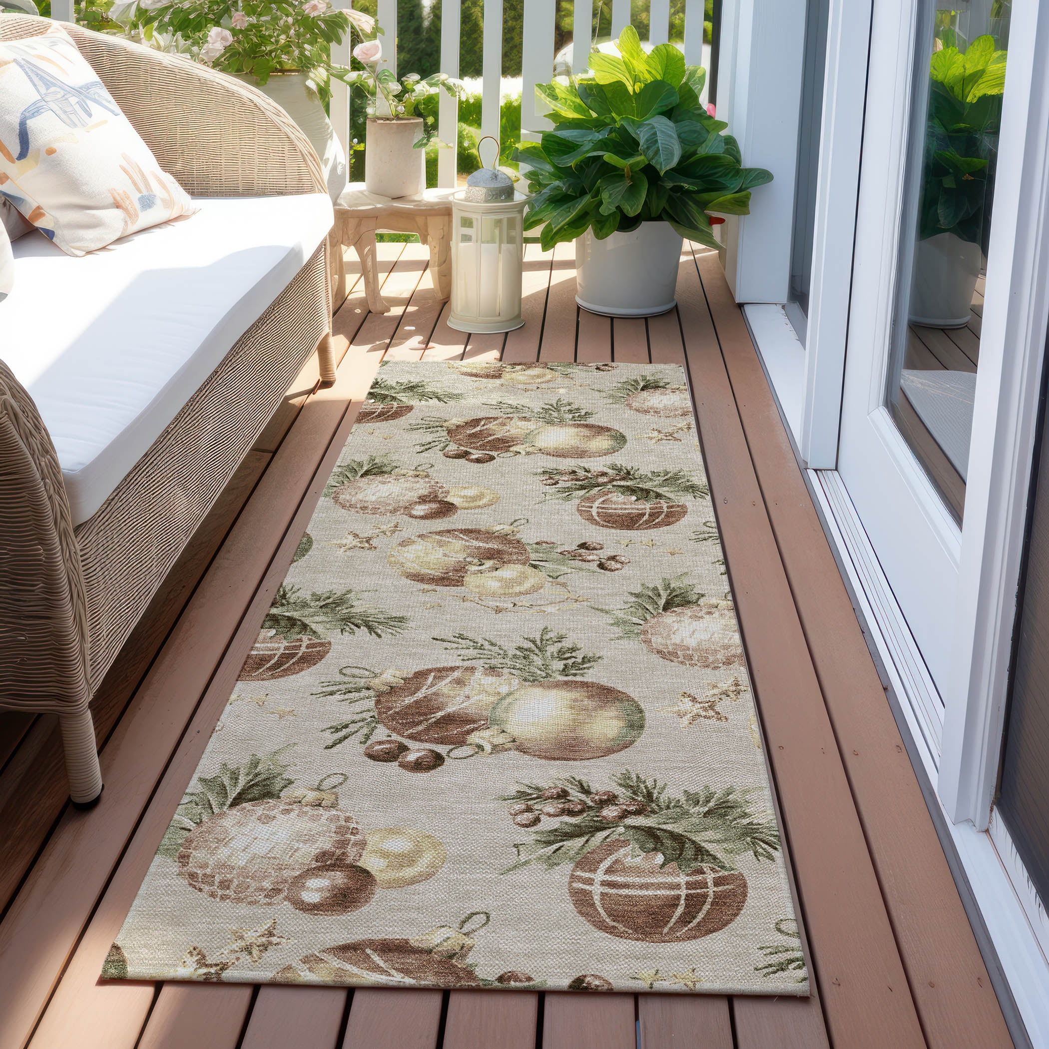 Luxury Machine Washable Indoor/Outdoor Holiday WN36 Beige Ivory Rug 2'3" x 7'6" #shape_Runner