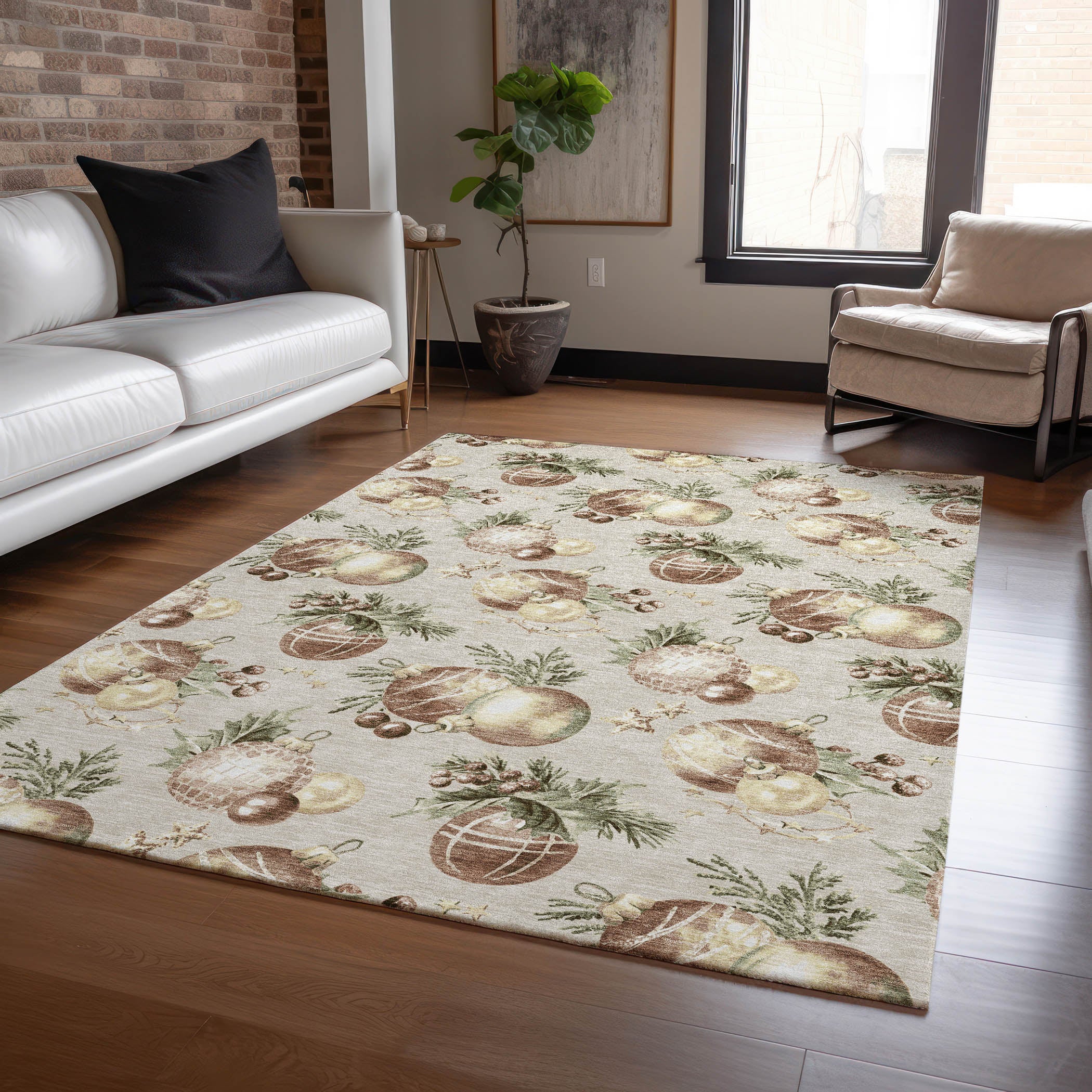 Luxury Machine Washable Indoor/Outdoor Holiday WN36 Beige Ivory Rug 2'6" x 3'10" #shape_Rectangle
