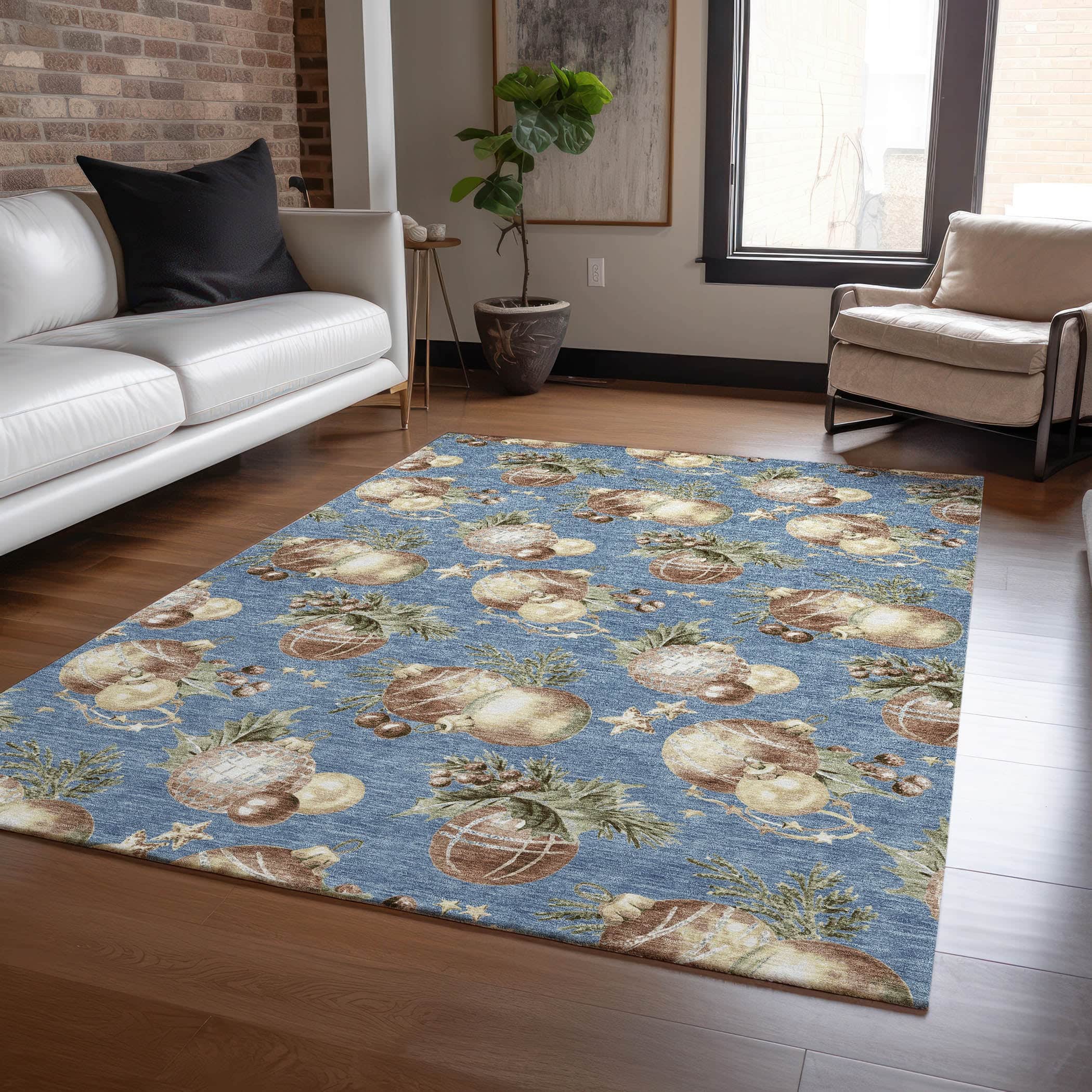 Luxury Machine Washable Indoor/Outdoor Holiday WN36 Denim Blue Rug 2'6" x 3'10" #shape_Rectangle