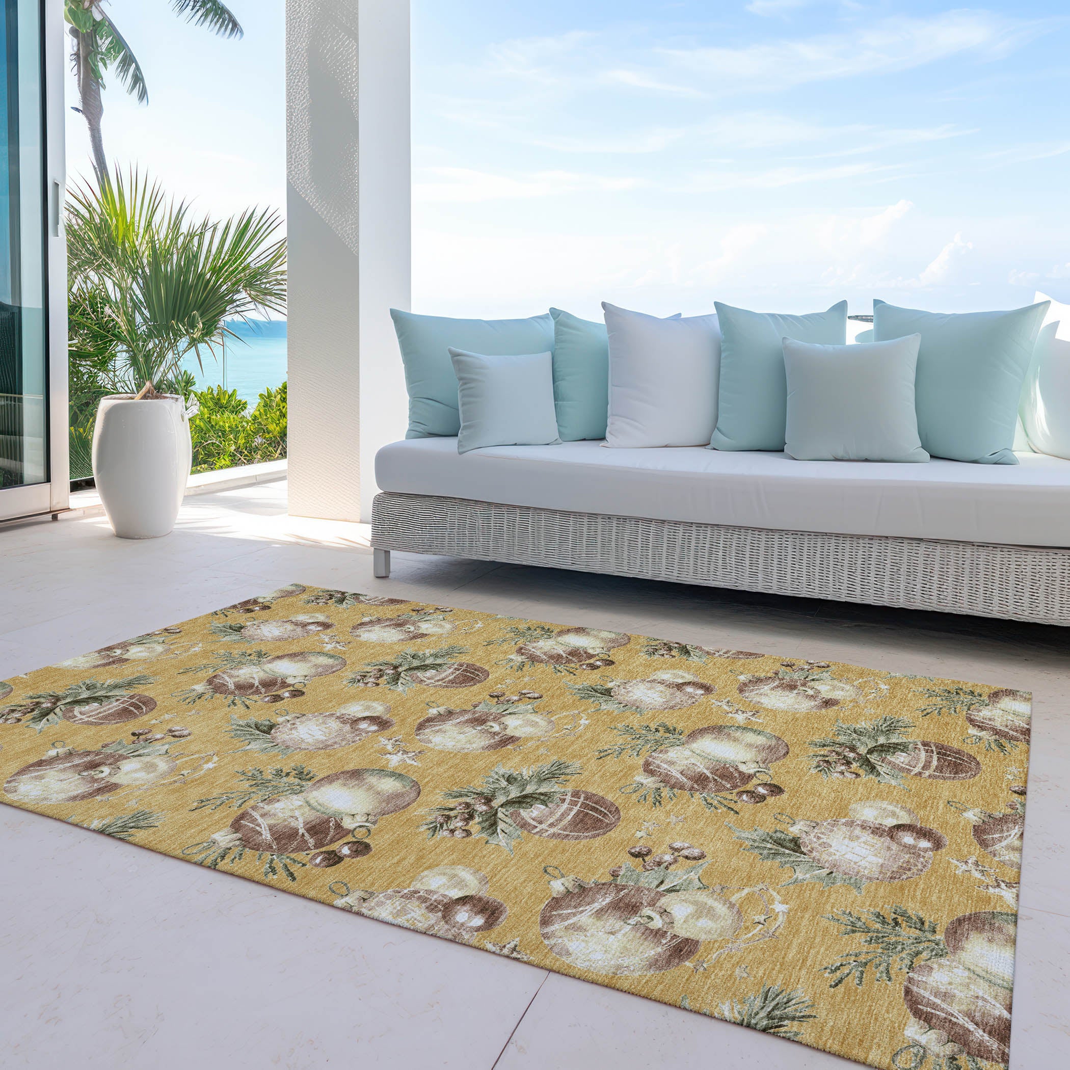 Luxury Machine Washable Indoor/Outdoor Holiday WN36 Gold Rug 2'6" x 3'10" #shape_Rectangle