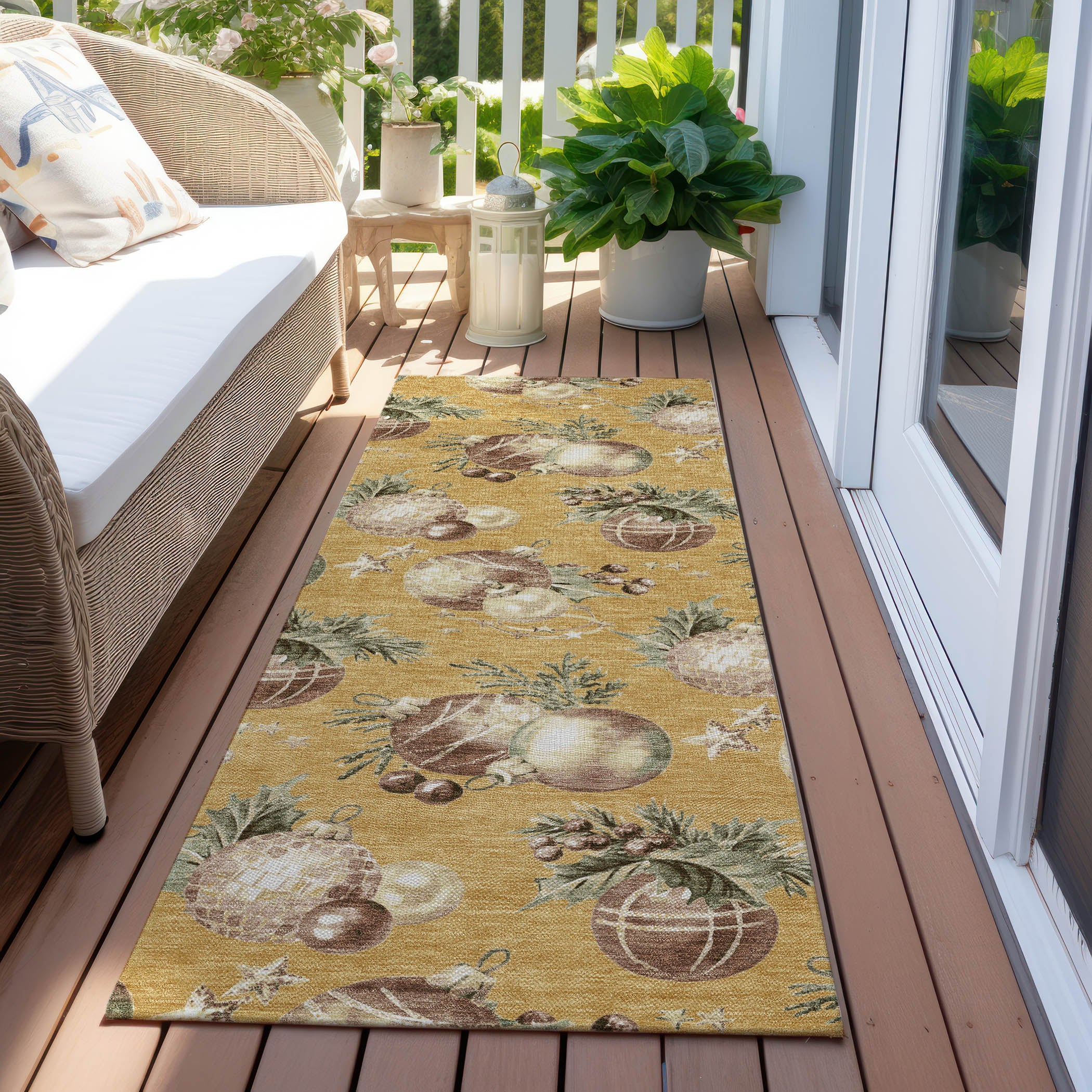 Luxury Machine Washable Indoor/Outdoor Holiday WN36 Gold Rug 2'3" x 7'6" #shape_Runner