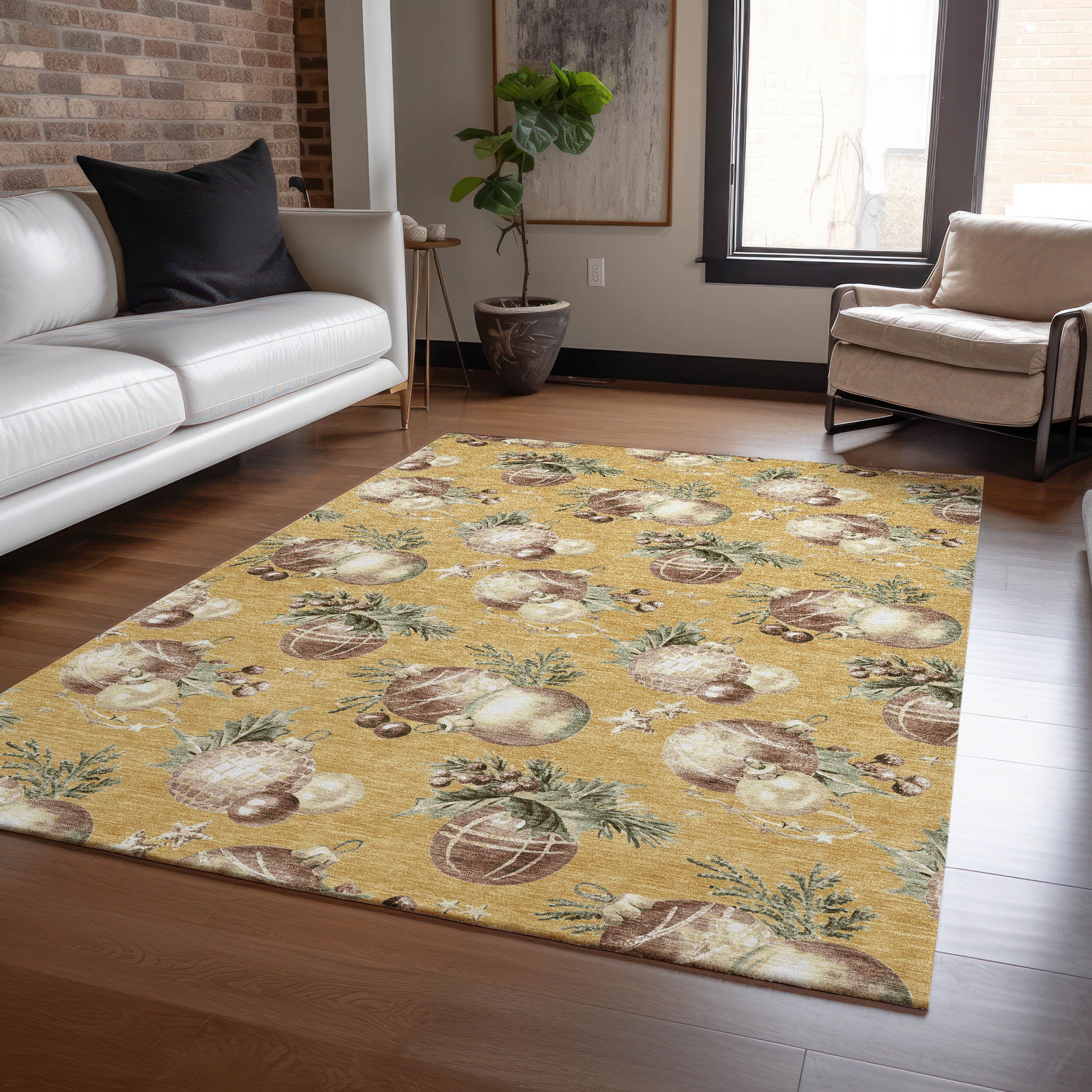 Luxury Machine Washable Indoor/Outdoor Holiday WN36 Gold Rug 2'6" x 3'10" #shape_Rectangle
