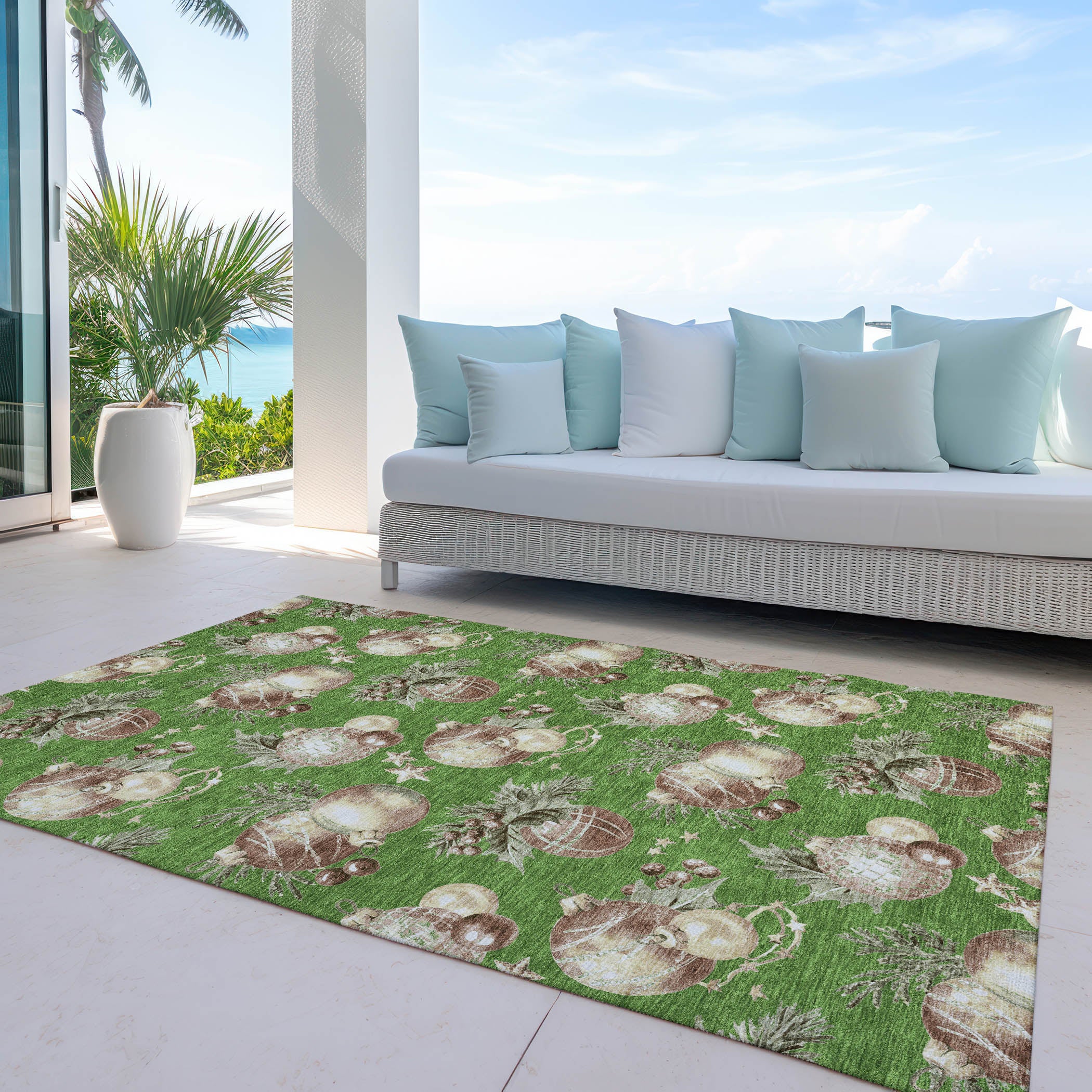 Luxury Machine Washable Indoor/Outdoor Holiday WN36 Green Rug 2'6" x 3'10" #shape_Rectangle