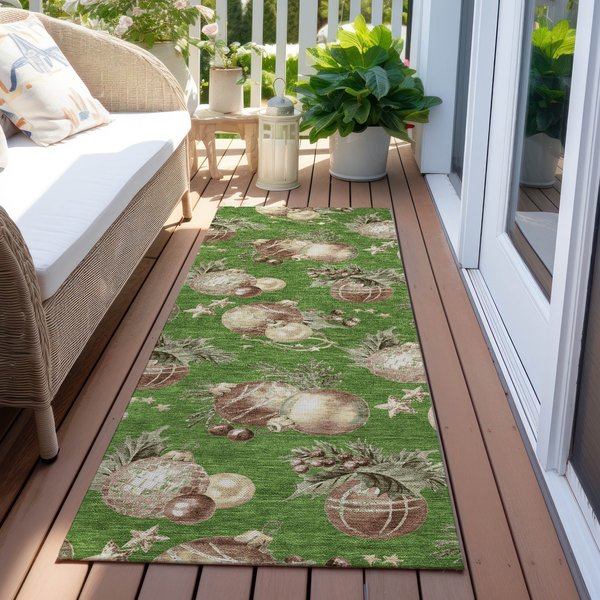 Luxury Machine Washable Indoor/Outdoor Holiday WN36 Green Rug 2'3" x 7'6" #shape_Runner
