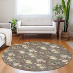 Luxury Machine Washable Indoor/Outdoor Holiday WN36 Taupe Brown Rug 8' x 8' #shape_Round