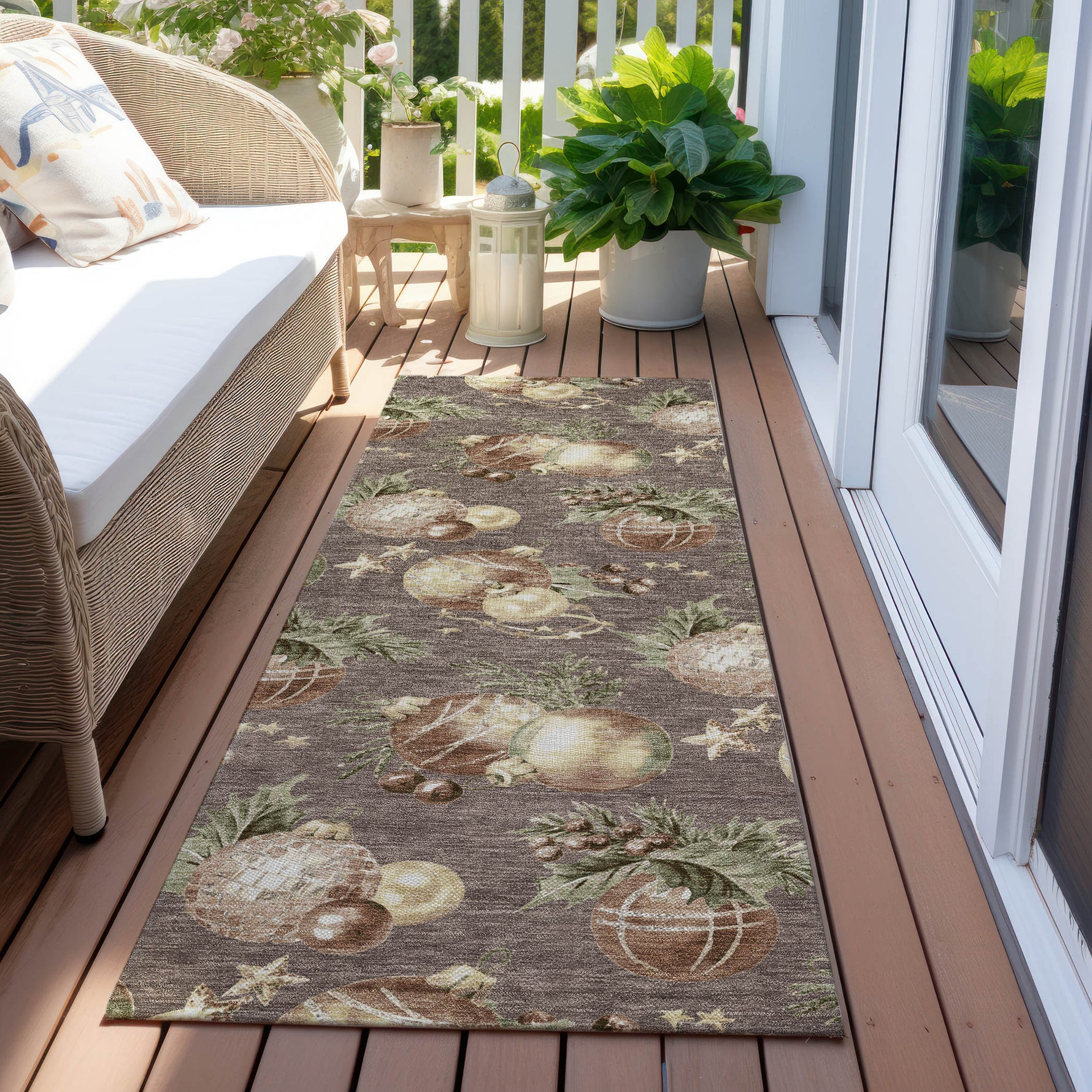 Luxury Machine Washable Indoor/Outdoor Holiday WN36 Taupe Brown Rug 2'3" x 7'6" #shape_Runner