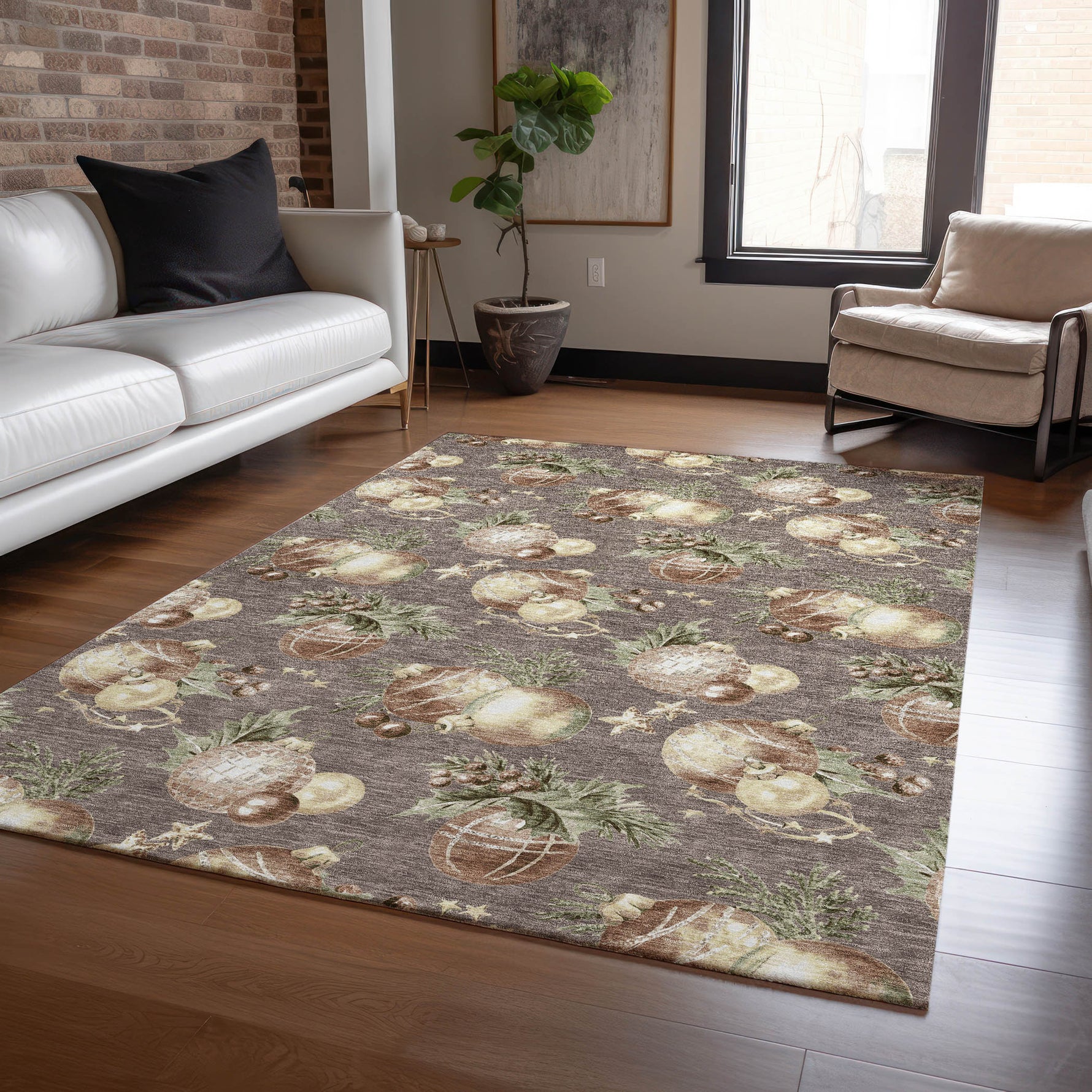 Luxury Machine Washable Indoor/Outdoor Holiday WN36 Taupe Brown Rug 2'6" x 3'10" #shape_Rectangle