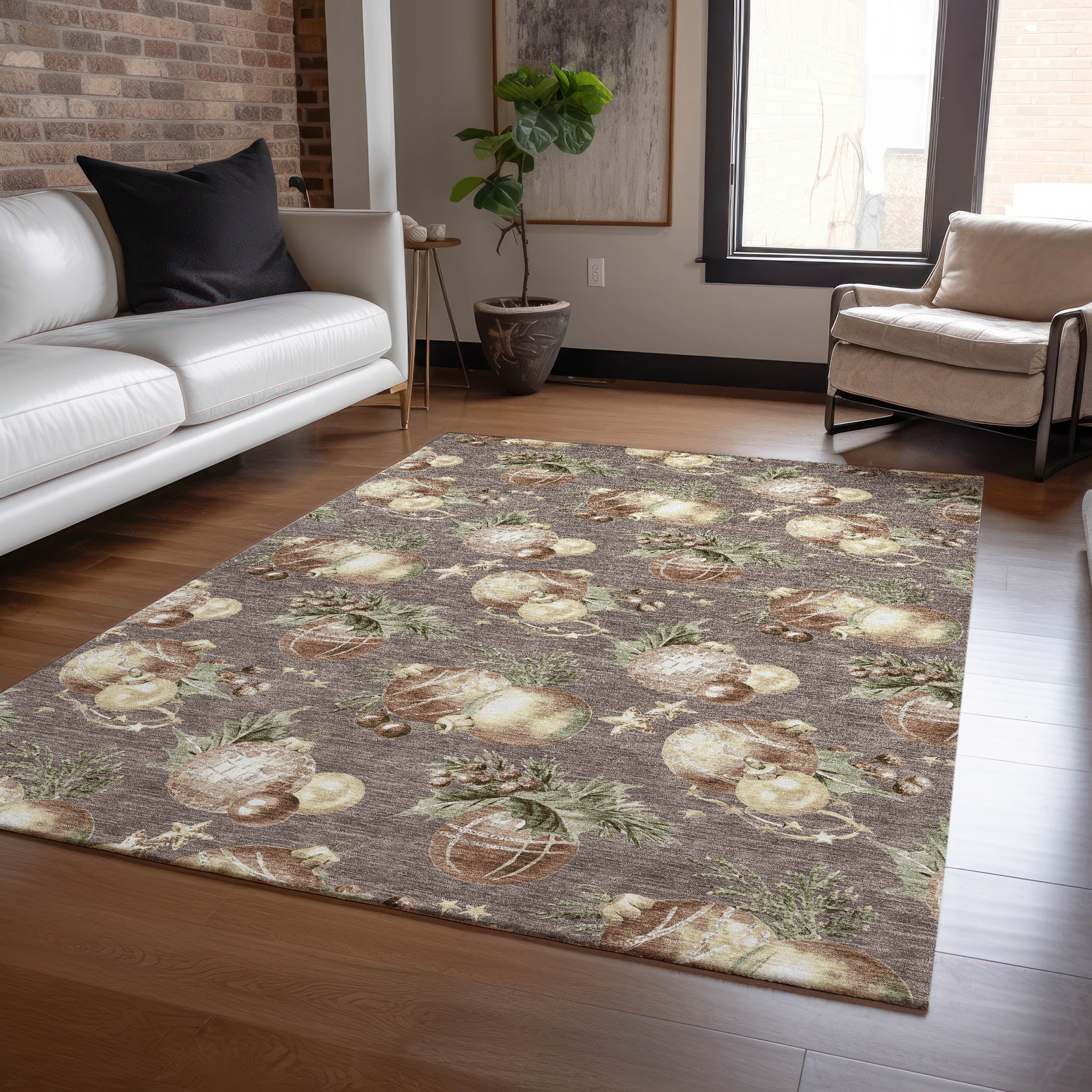 Luxury Machine Washable Indoor/Outdoor Holiday WN36 Taupe Brown Rug 2'6" x 3'10" #shape_Rectangle