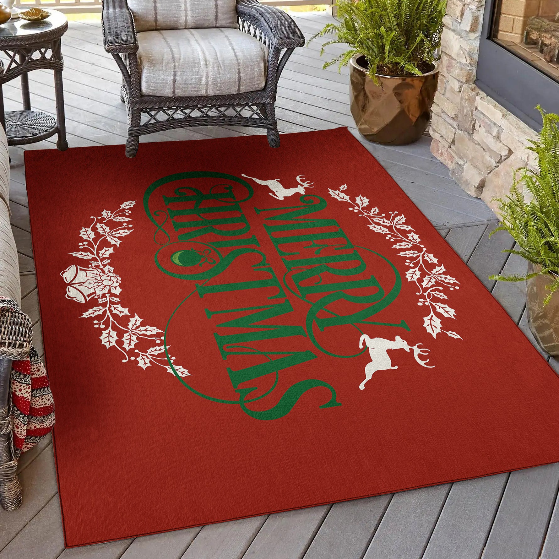 Luxury Machine Washable Indoor/Outdoor Holiday WN6 Red Rug 2'6" x 3'10" #shape_Rectangle