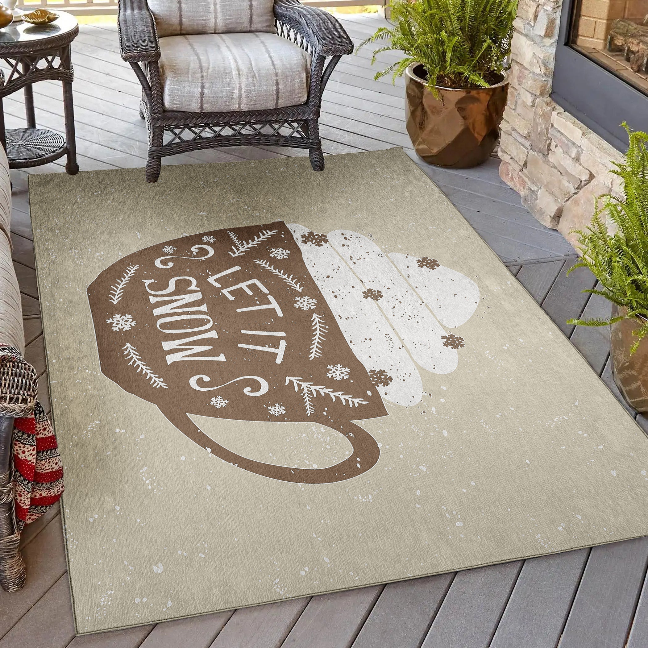 Luxury Machine Washable Indoor/Outdoor Holiday WN7 Beige Brown Rug 2'6" x 3'10" #shape_Rectangle