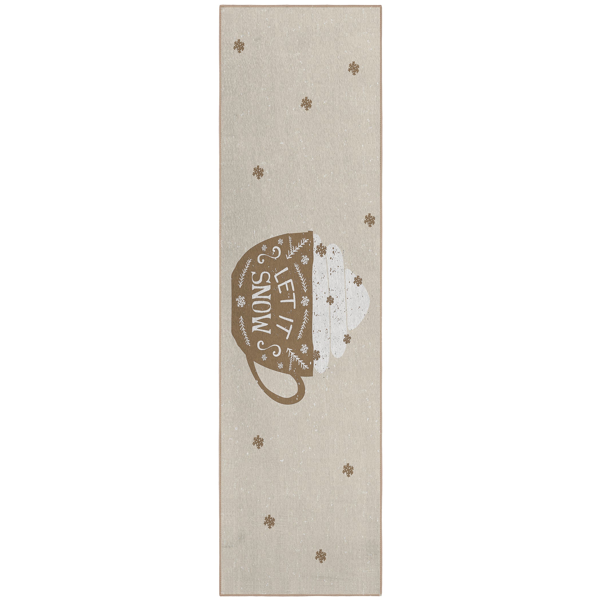 Luxury Machine Washable Indoor/Outdoor Holiday WN7 Beige Brown Rug 2'3" x 7'6" #shape_Runner