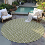 Luxury Machine Washable Indoor/Outdoor Transitional YO1 Aloe Green Rug 4' x 4' #shape_Round